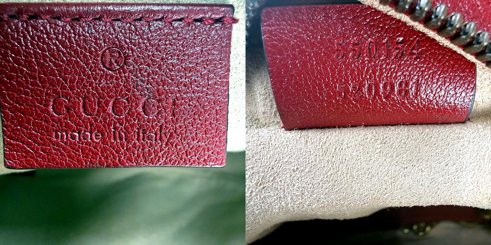 Gucci GG Marmont round mini crossbody bag - authentication tag and serial number stamp