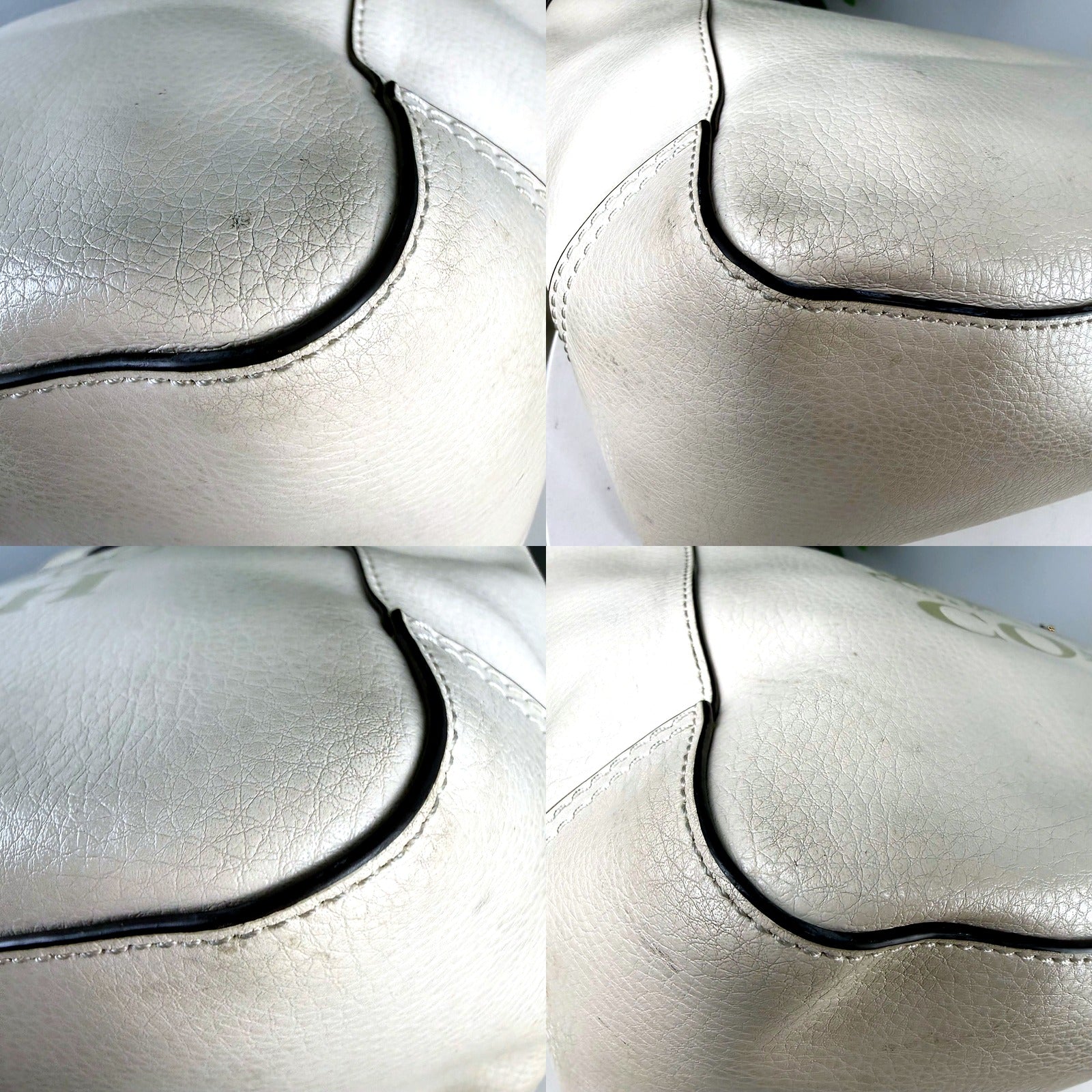 Authentic Coach cream pebbled leather horse and carriage tote - leather grain and piping detail close-ups