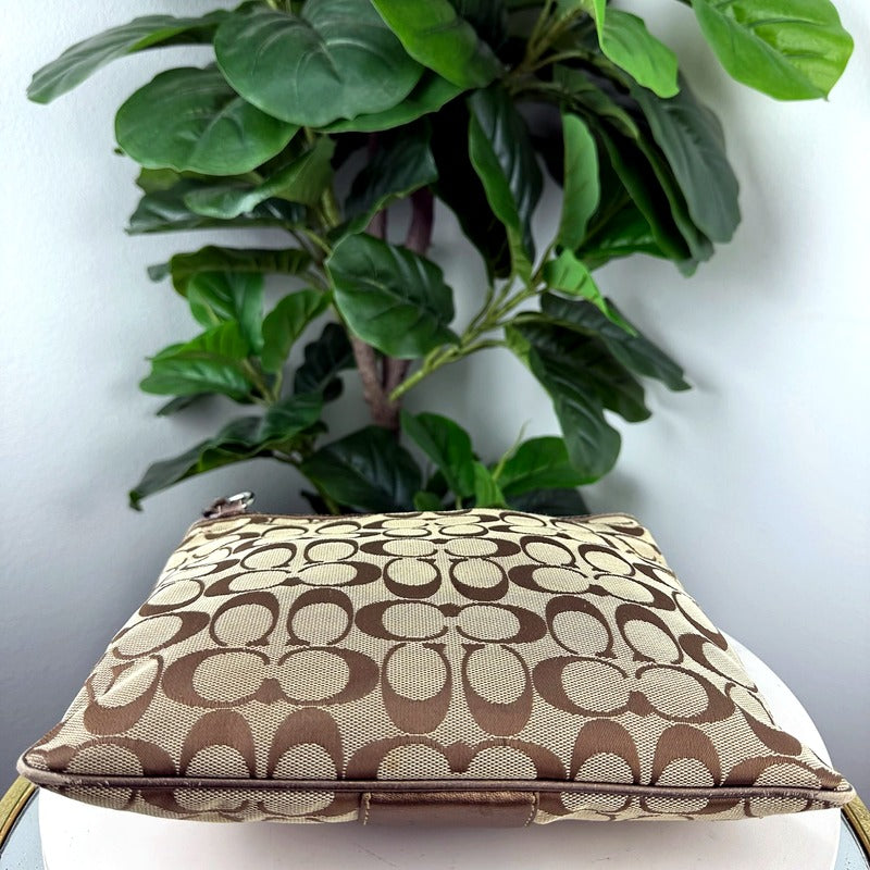 Authentic Coach khaki signature jacquard crossbody bag - bottom angle view
