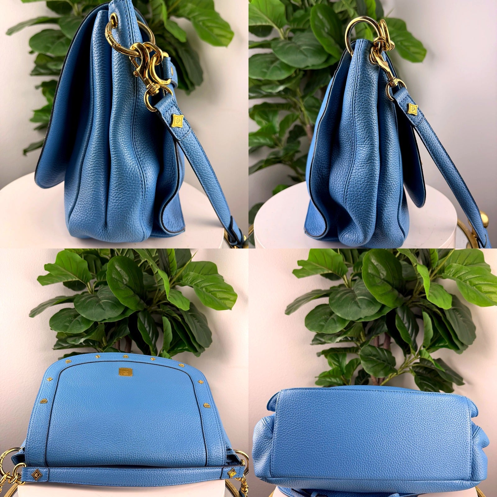 MCM crossbody hardware and strap detail
