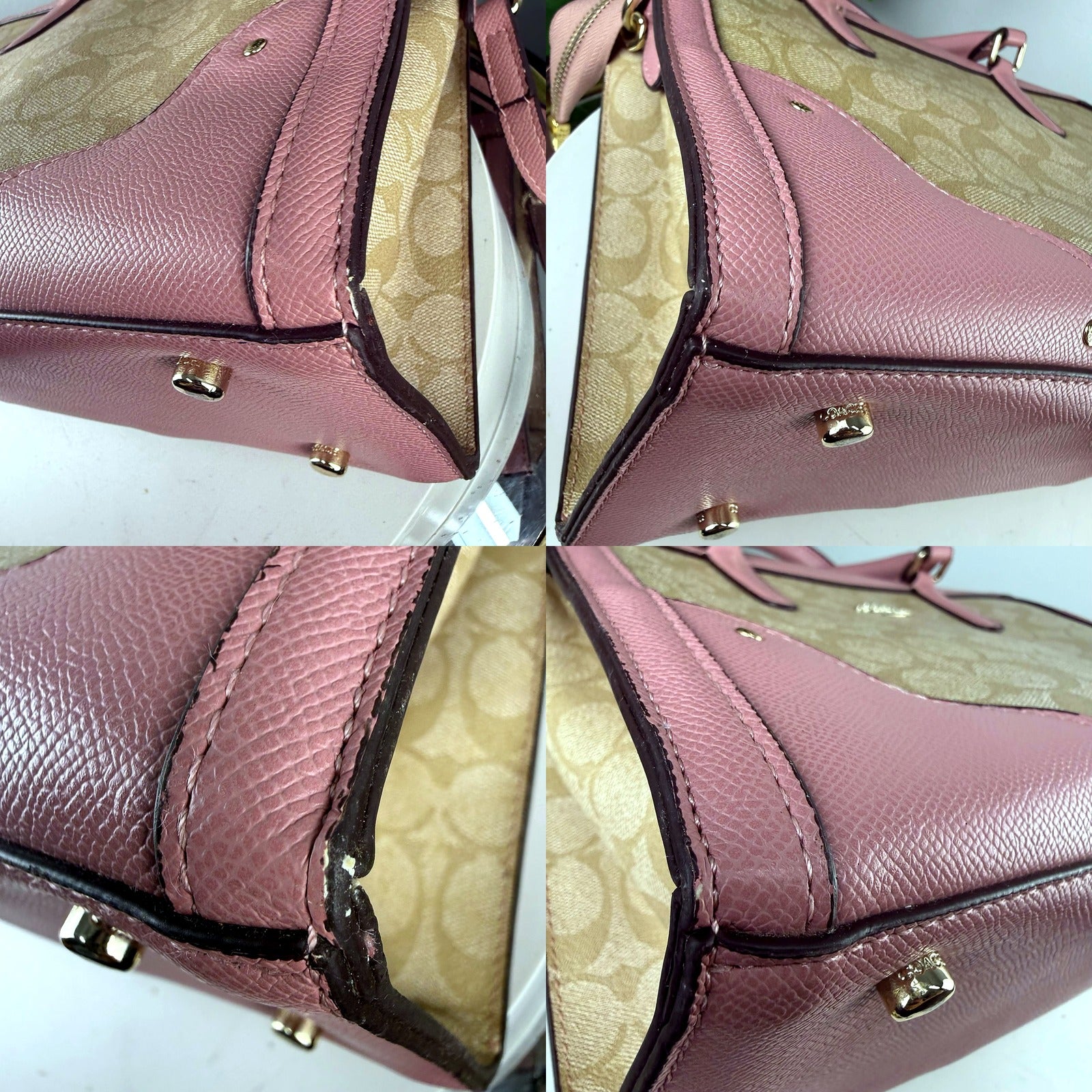 Coach satchel pink leather trim cracking and peeling detail