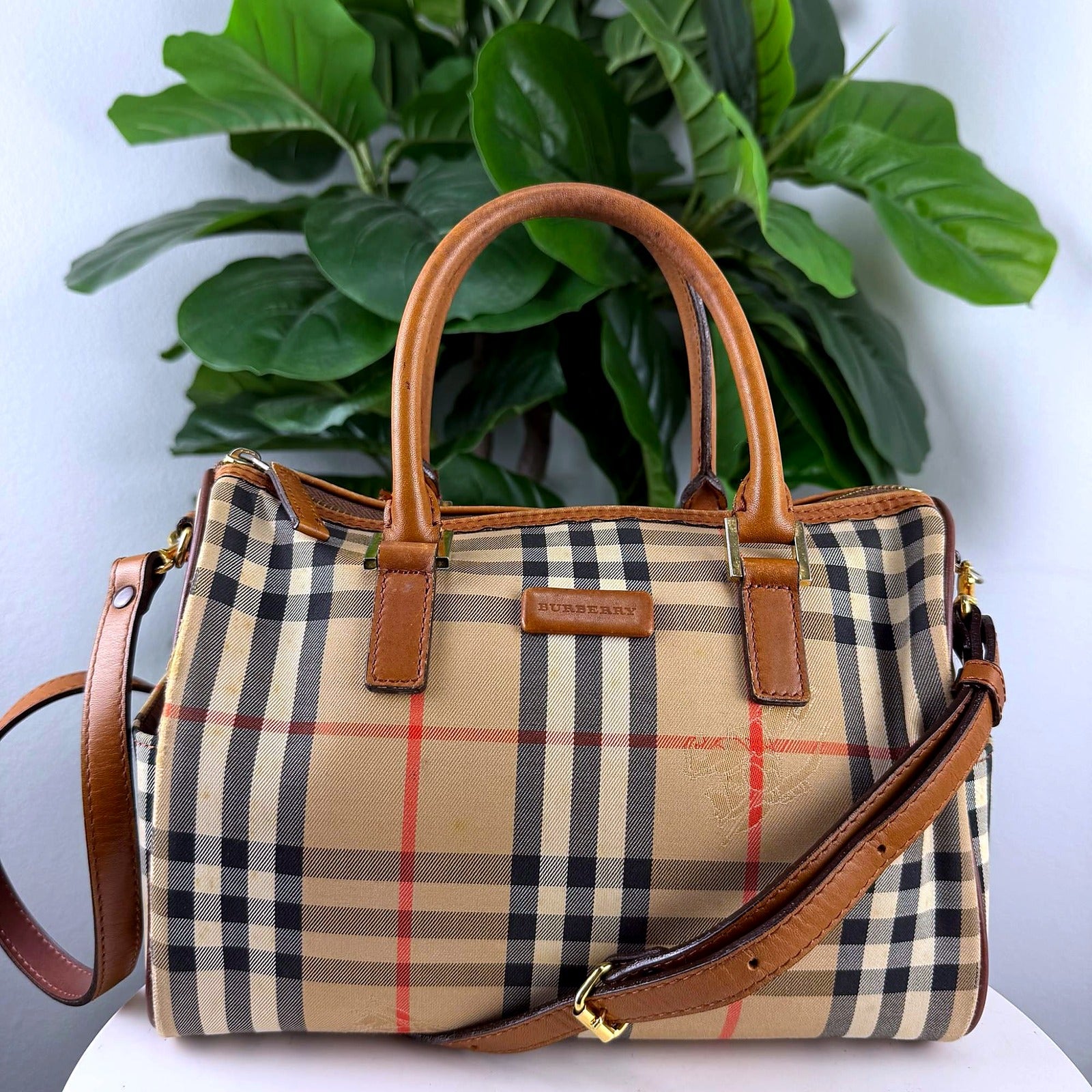Authentic Vintage Burberry Haymarket Check Boston Bag - front