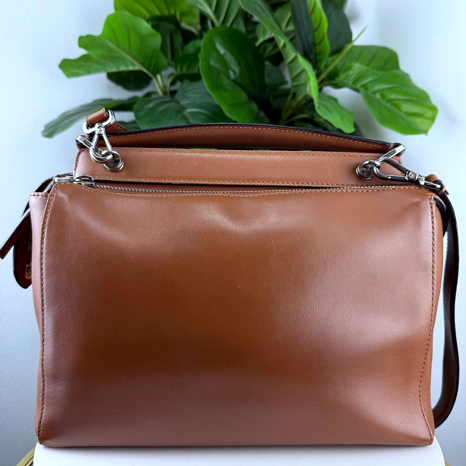 Authentic Fendi DotCom Cognac Leather Satchel - back