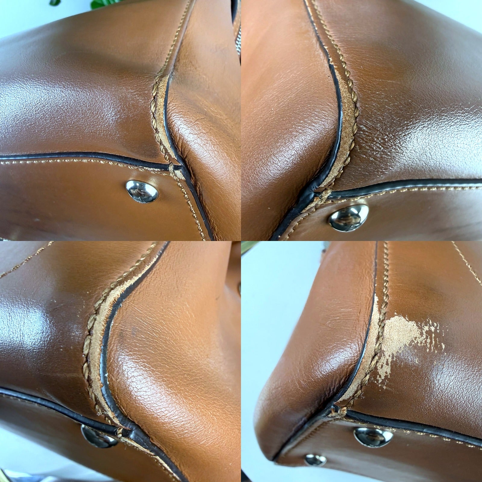 Authentic Fendi DotCom Cognac Leather Satchel - wear detail