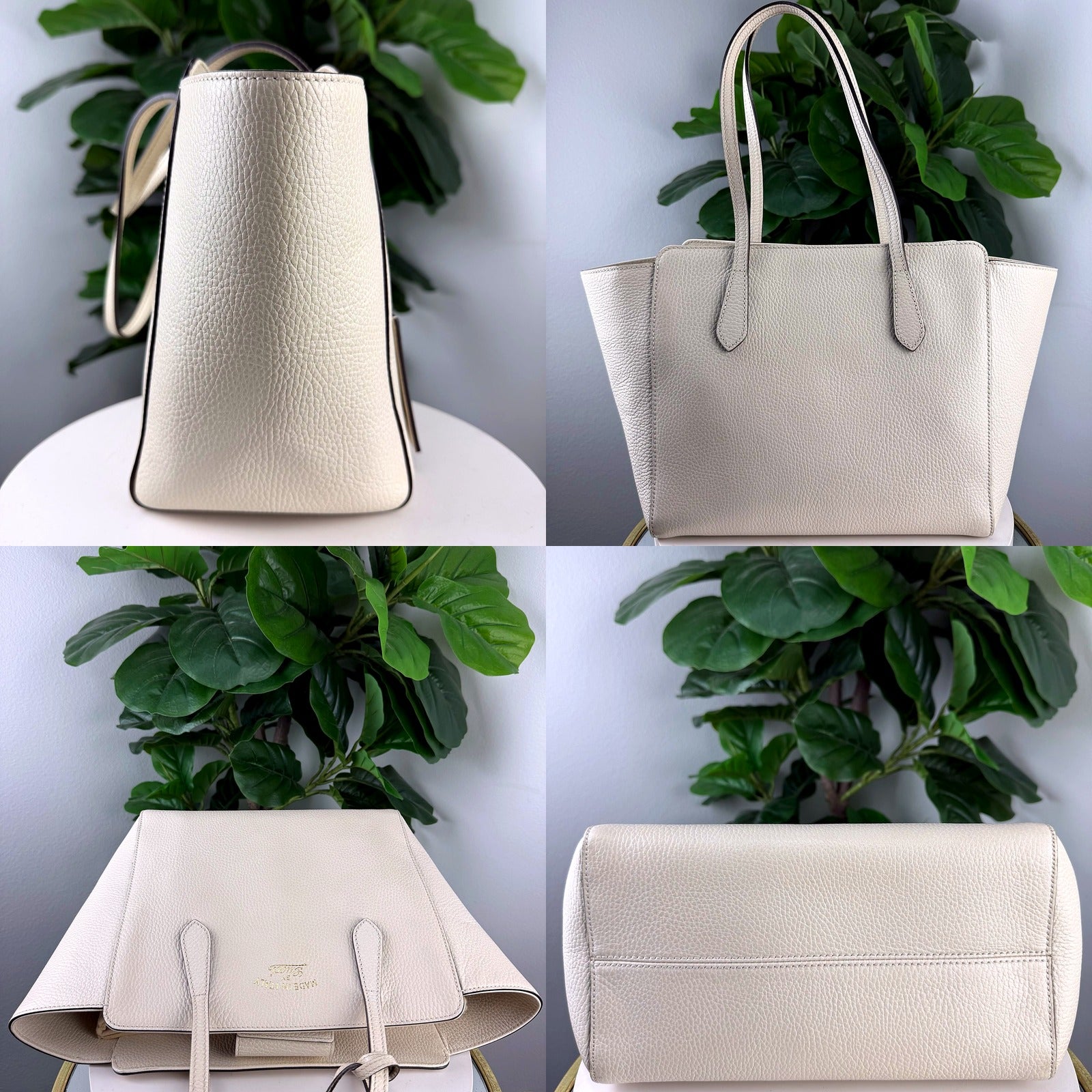 Authentic Gucci Cream Pebbled Leather Swing Tote - hardware detail