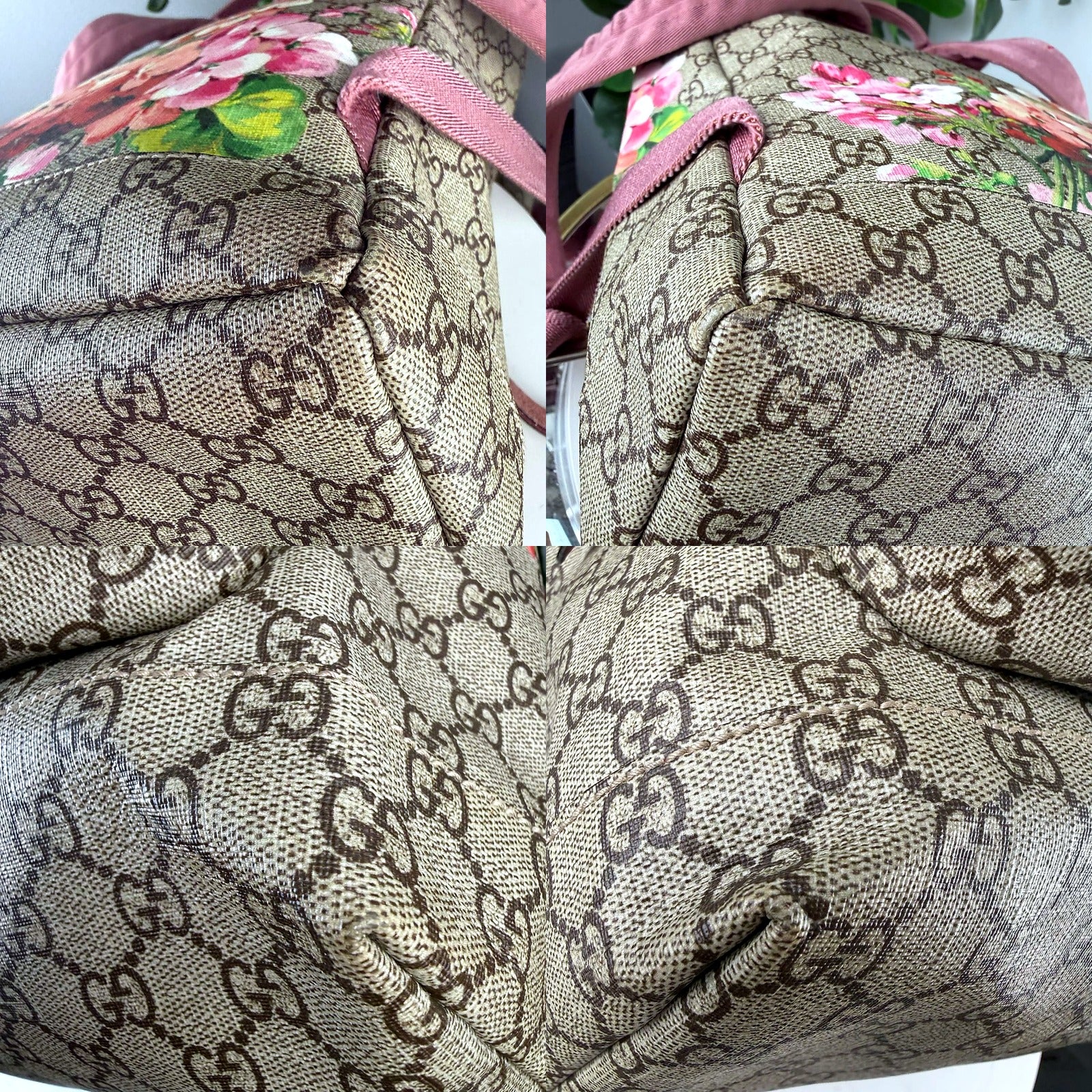 Authentic Gucci GG Blooms Floral Canvas Backpack - seam macro detail