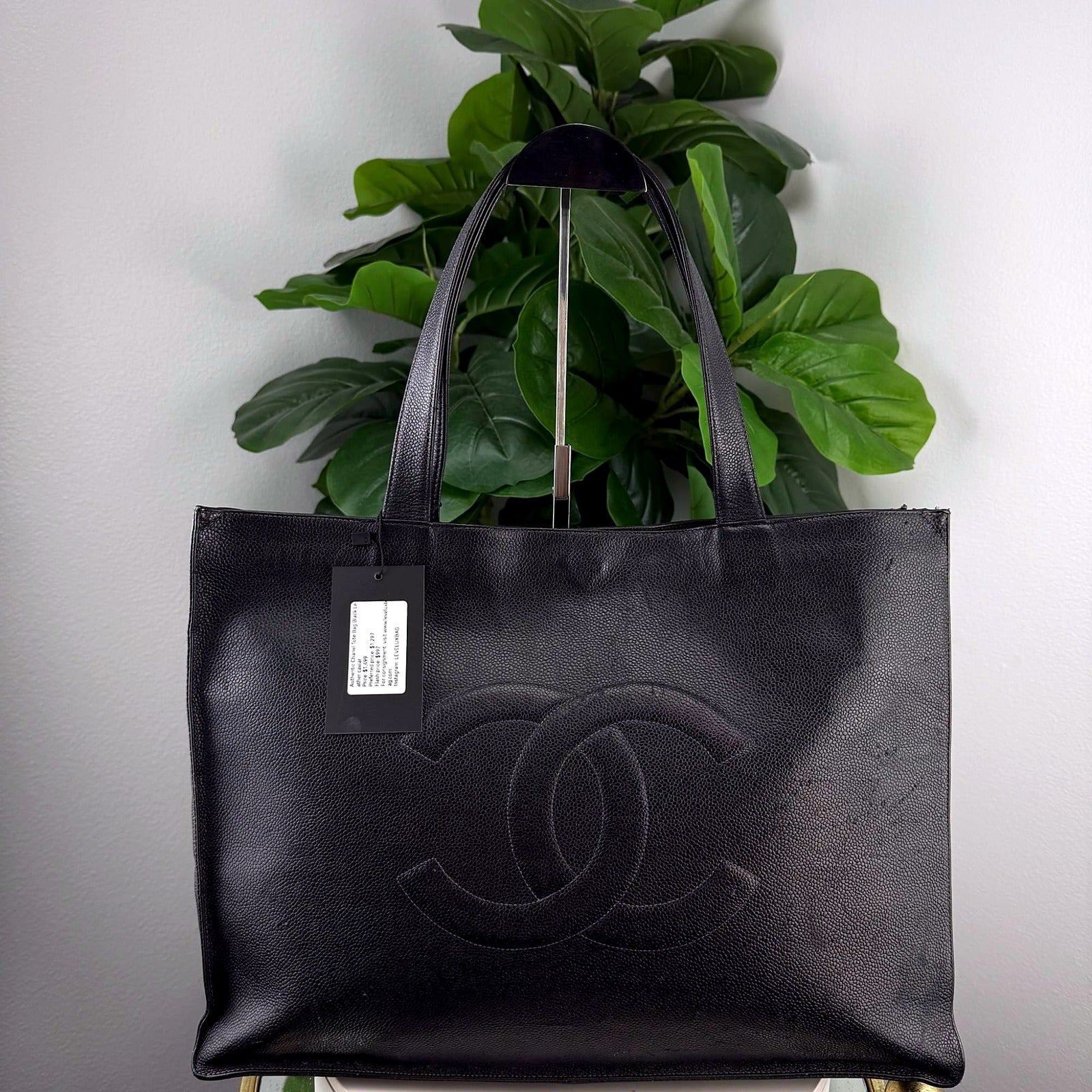 Authentic Chanel Black Caviar Leather Tote - front