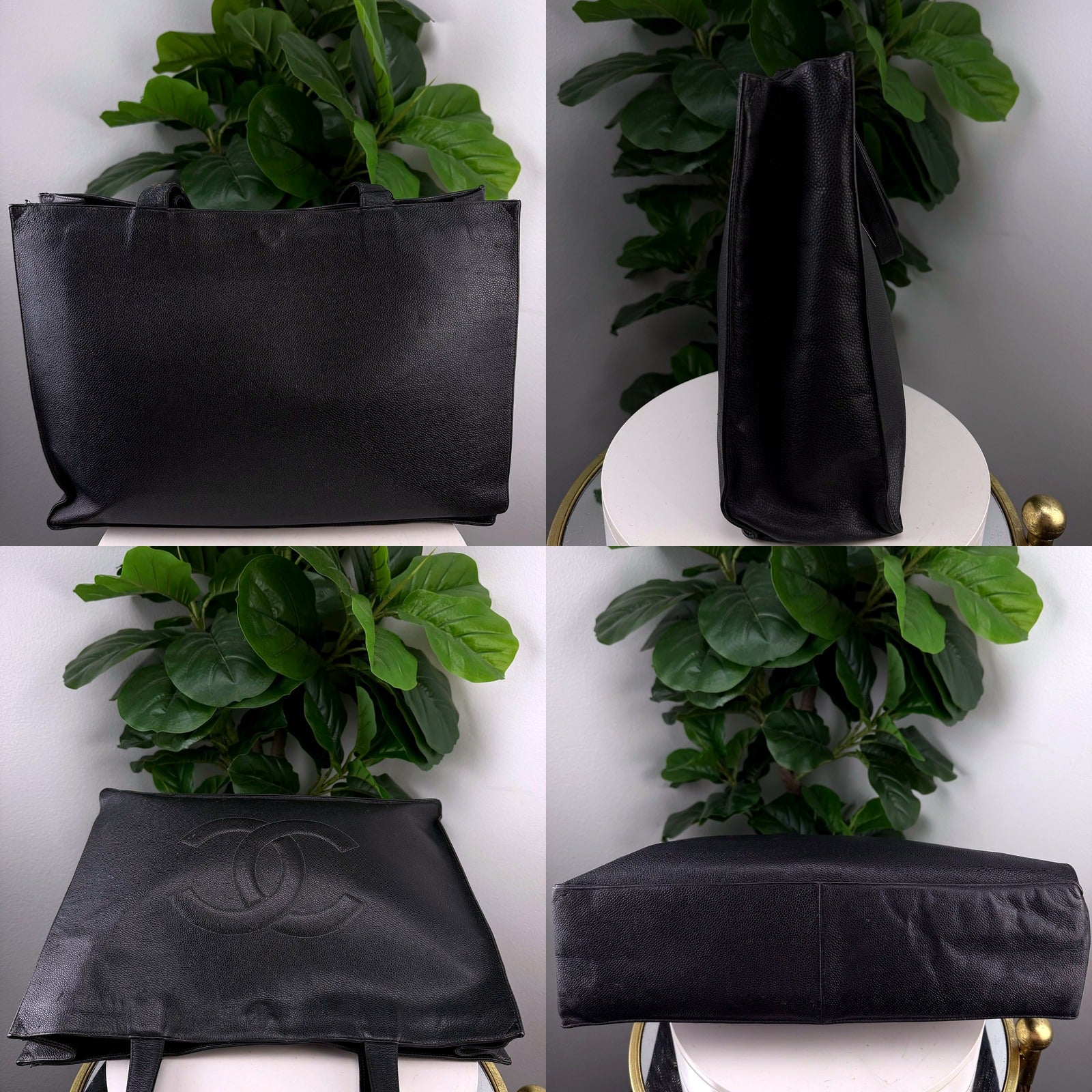 Authentic Chanel Black Caviar Leather Tote - detail angles