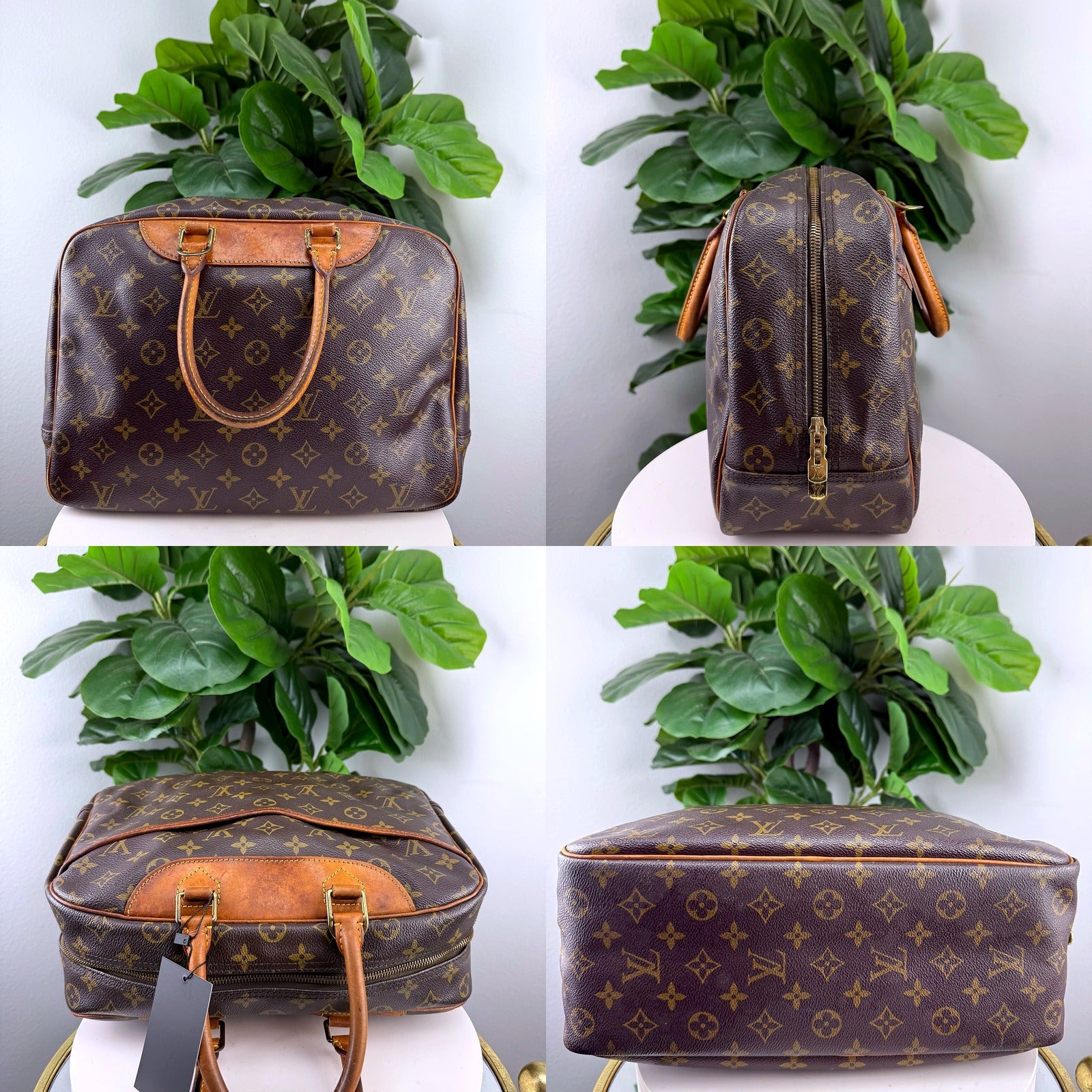 Authentic Louis Vuitton Cognac Trim Monogram Boston Bag - detail angles