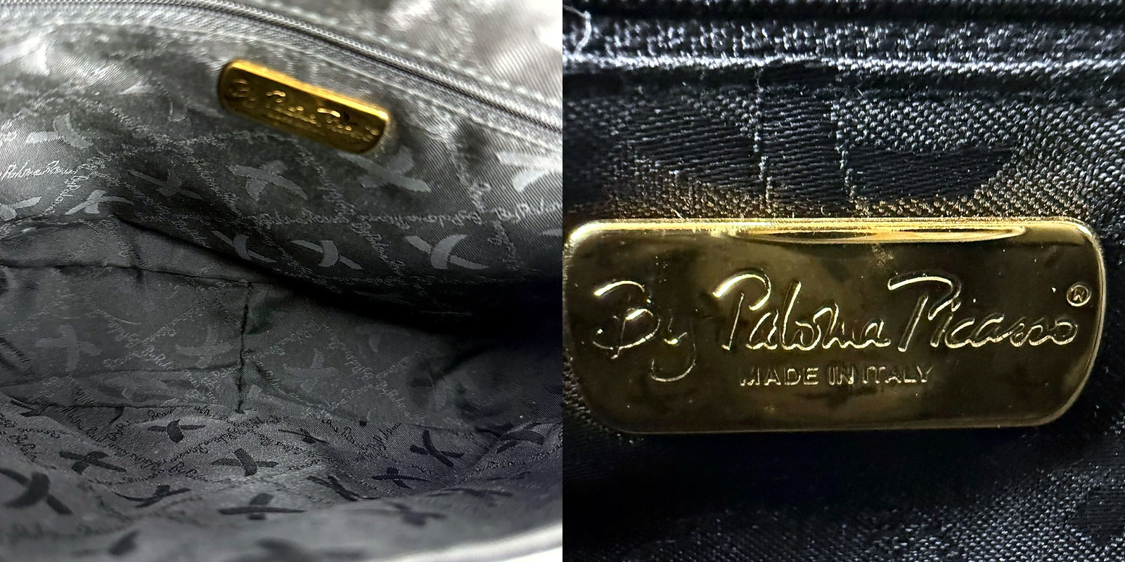Paloma Picasso crossbody bag - interior lining and By Paloma Picasso branded hardware tag