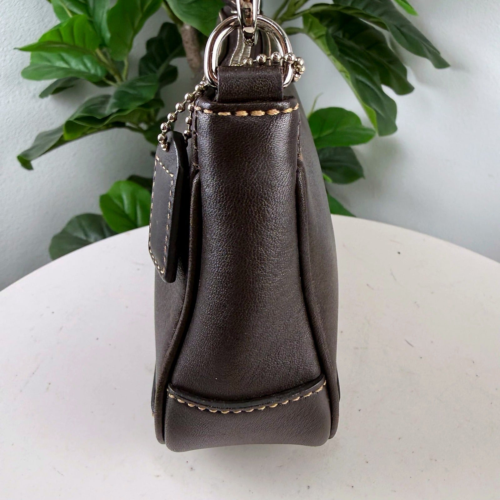 Authentic Coach Espresso Brown Leather Pochette - back view