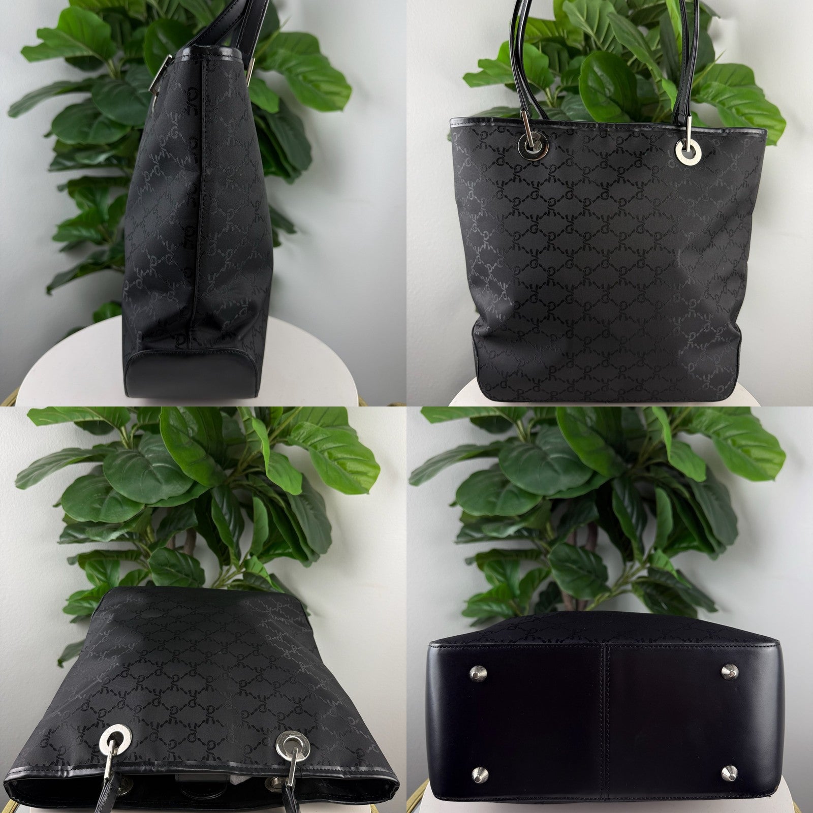 Roberta di Camerino grommet tote - side, opening, and base detail views