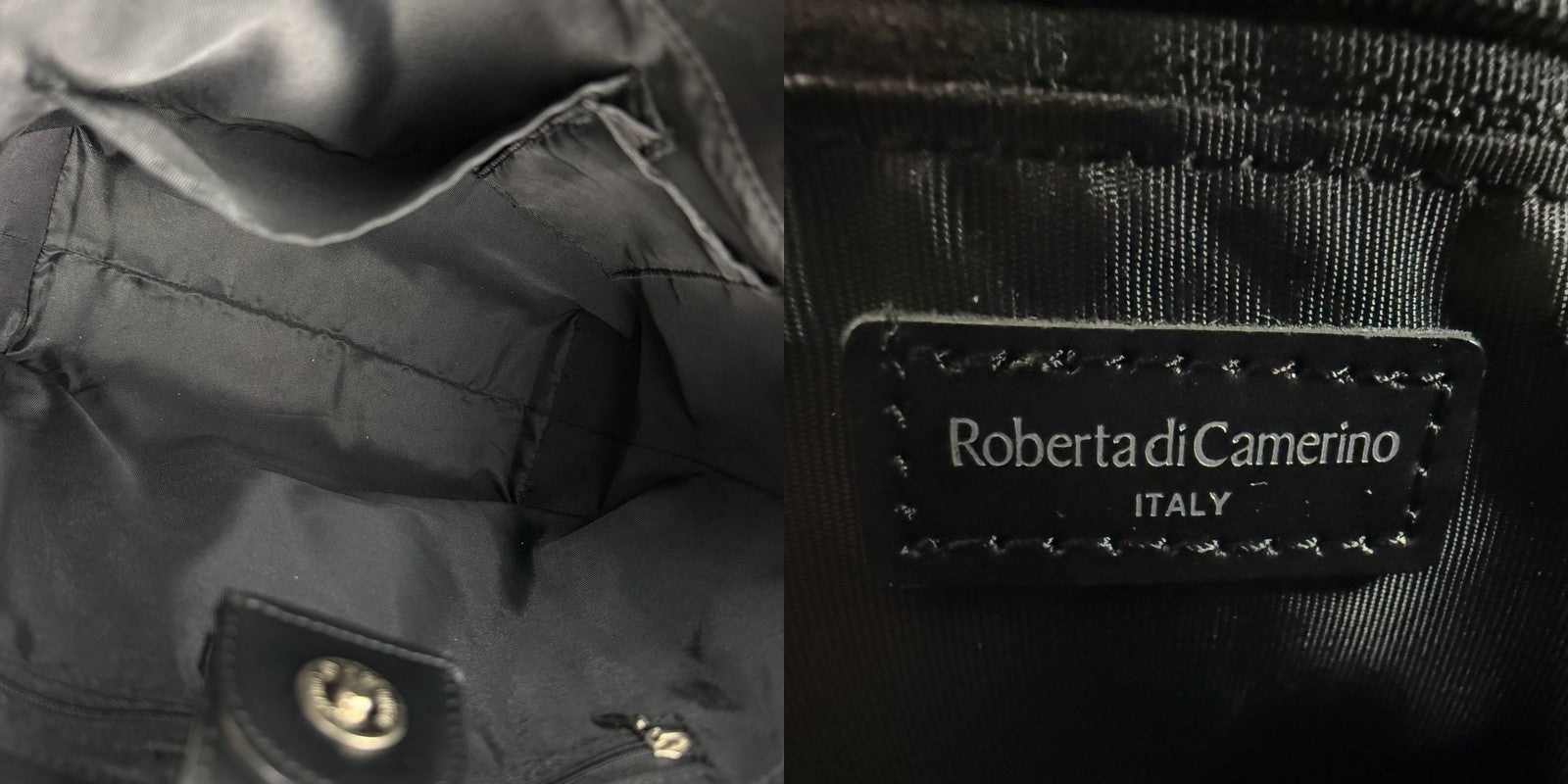 Roberta di Camerino grommet tote - interior and Roberta di Camerino Italy tag