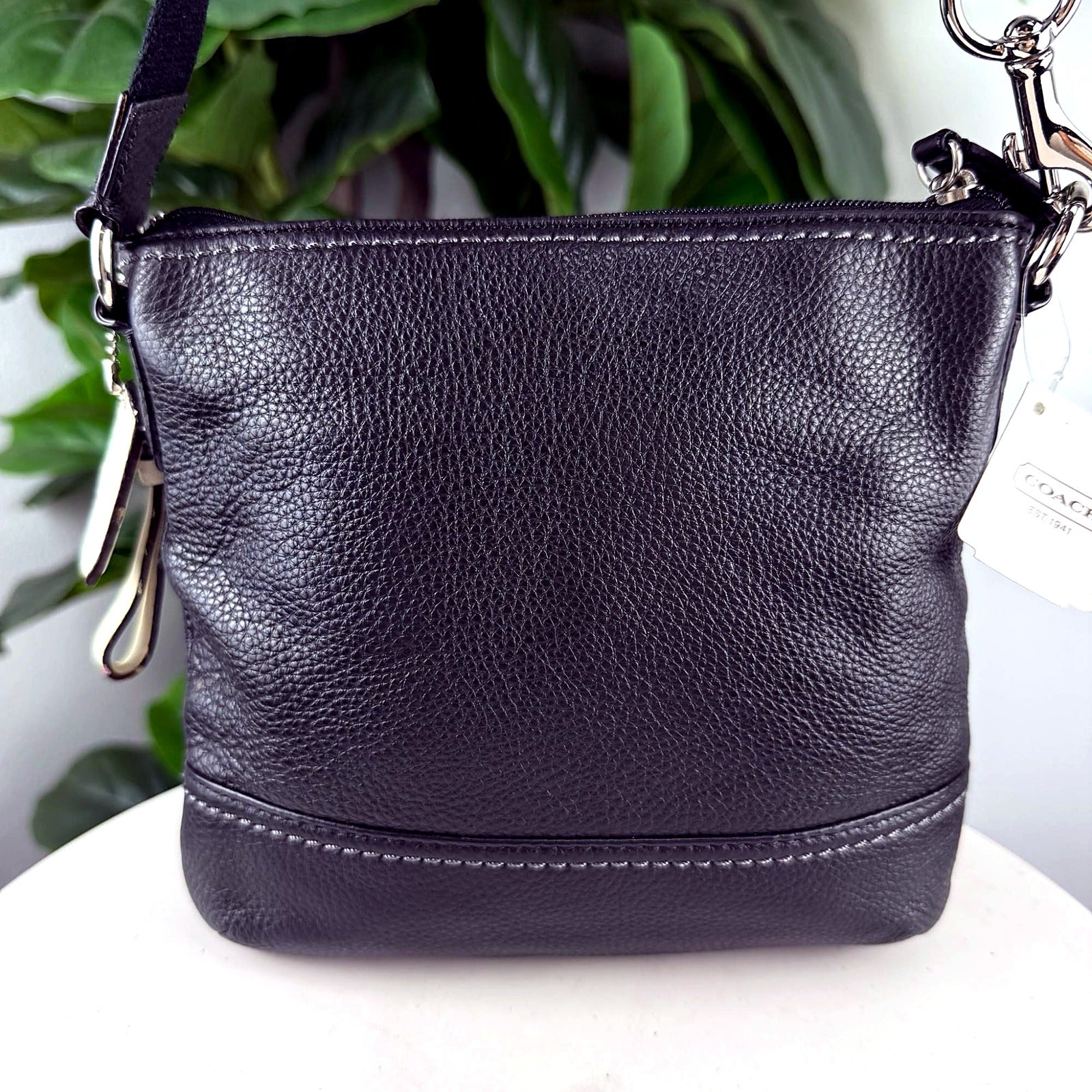 Authentic Coach Black Leather Crossbody Bag with Turnlock Pocket - back