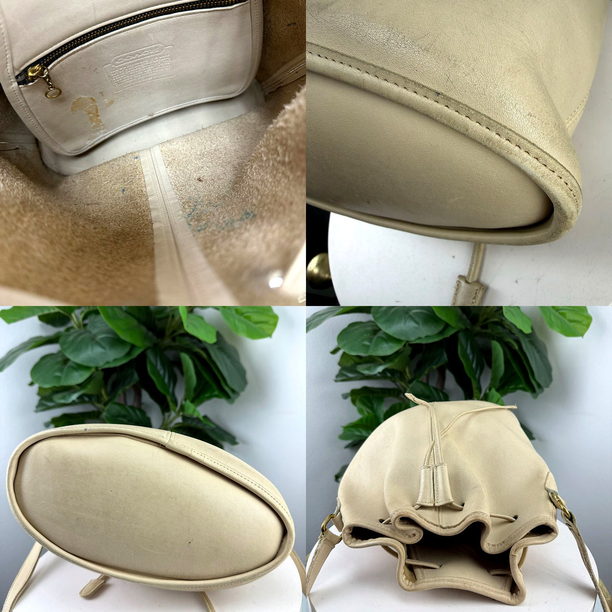 Authentic Coach Cream Leather Drawstring Bucket Bag - details