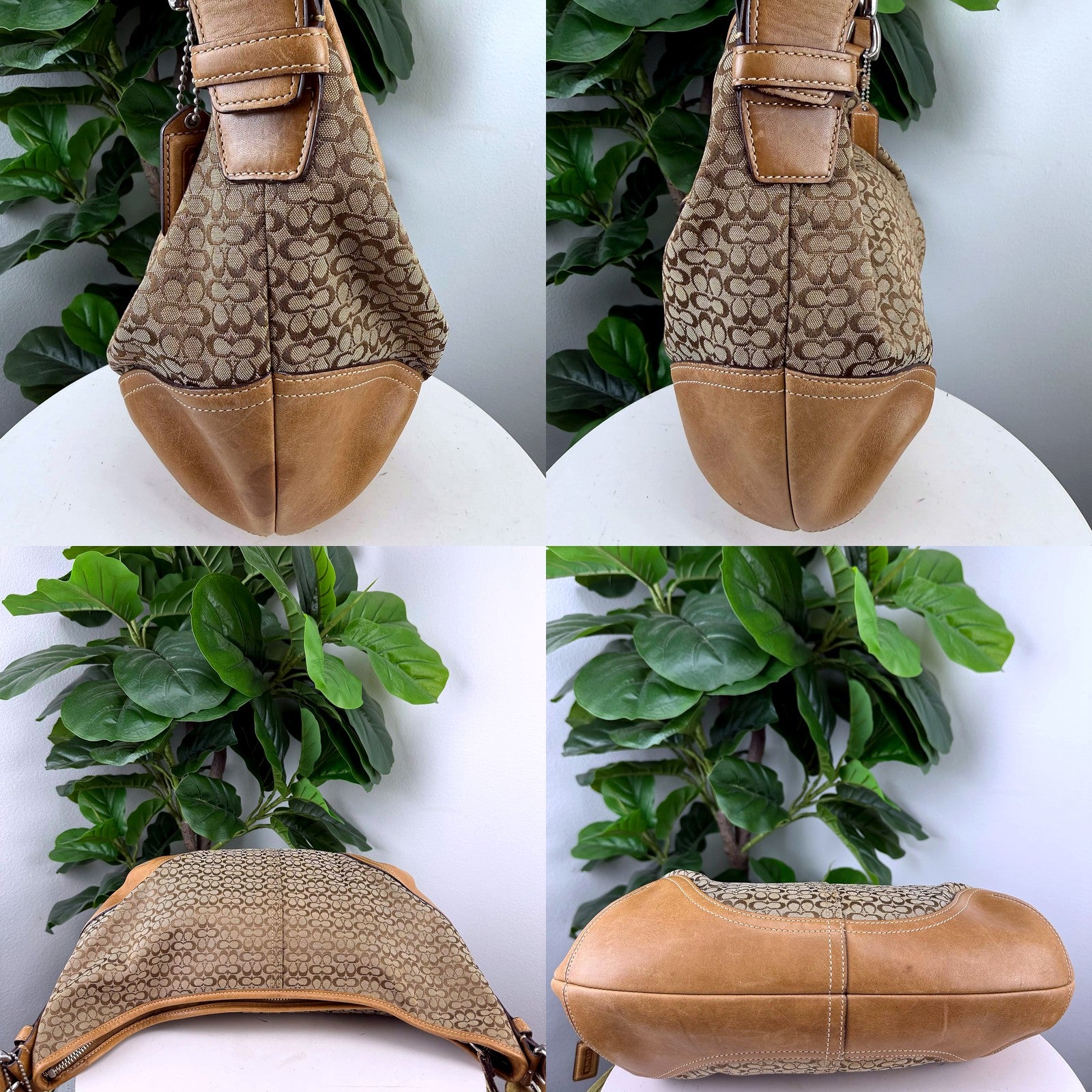 Coach hobo bag handle and hardware detail collage