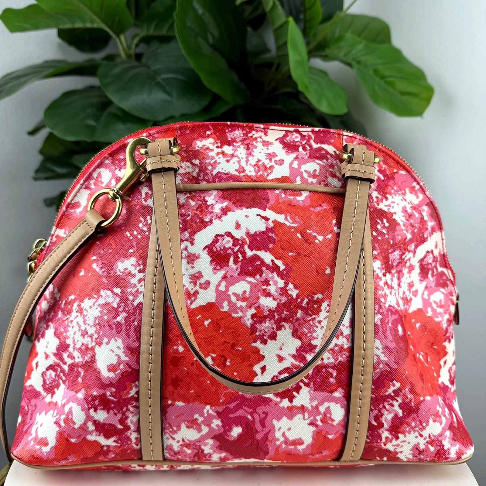 Authentic Coach red pink floral print coated canvas dome satchel - back