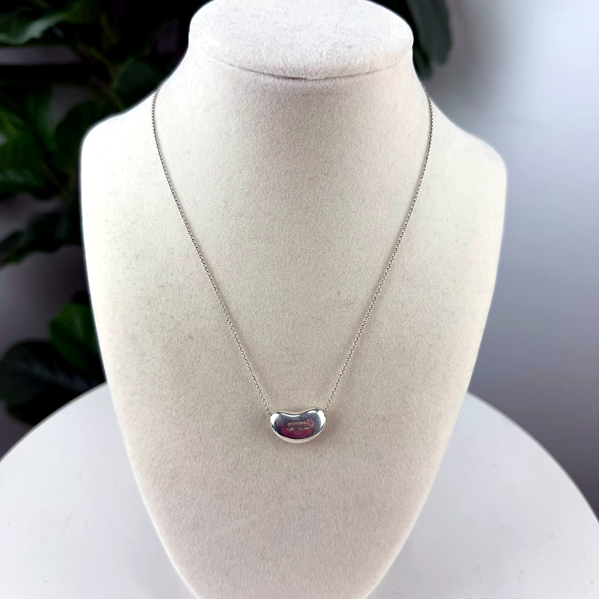 Authentic Tiffany & Co. Elsa Peretti Bean Design Sterling Silver Pendant Necklace - front