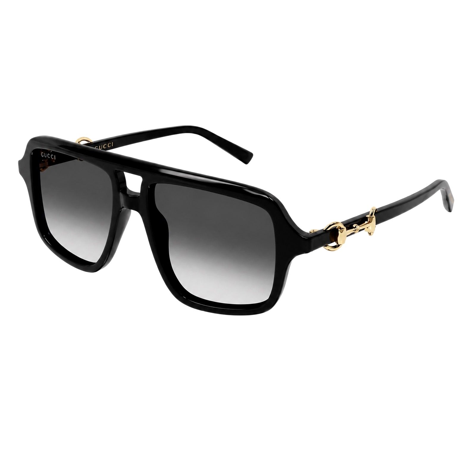 Authentic Gucci Black Aviator Sunglasses with Gold Horsebit Detail