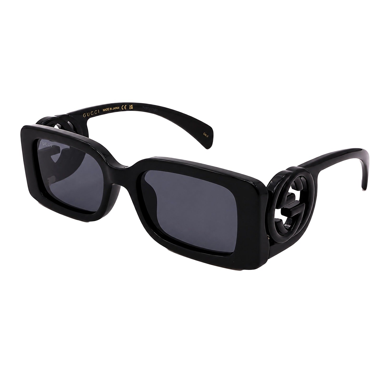 Authentic Gucci Black Rectangular Sunglasses with Interlocking GG Detail