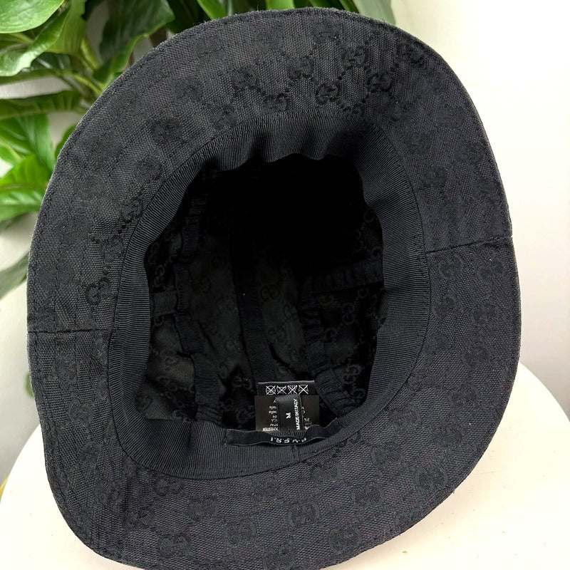 Authentic Gucci Black GG Monogram Canvas Bucket Hat - interior view