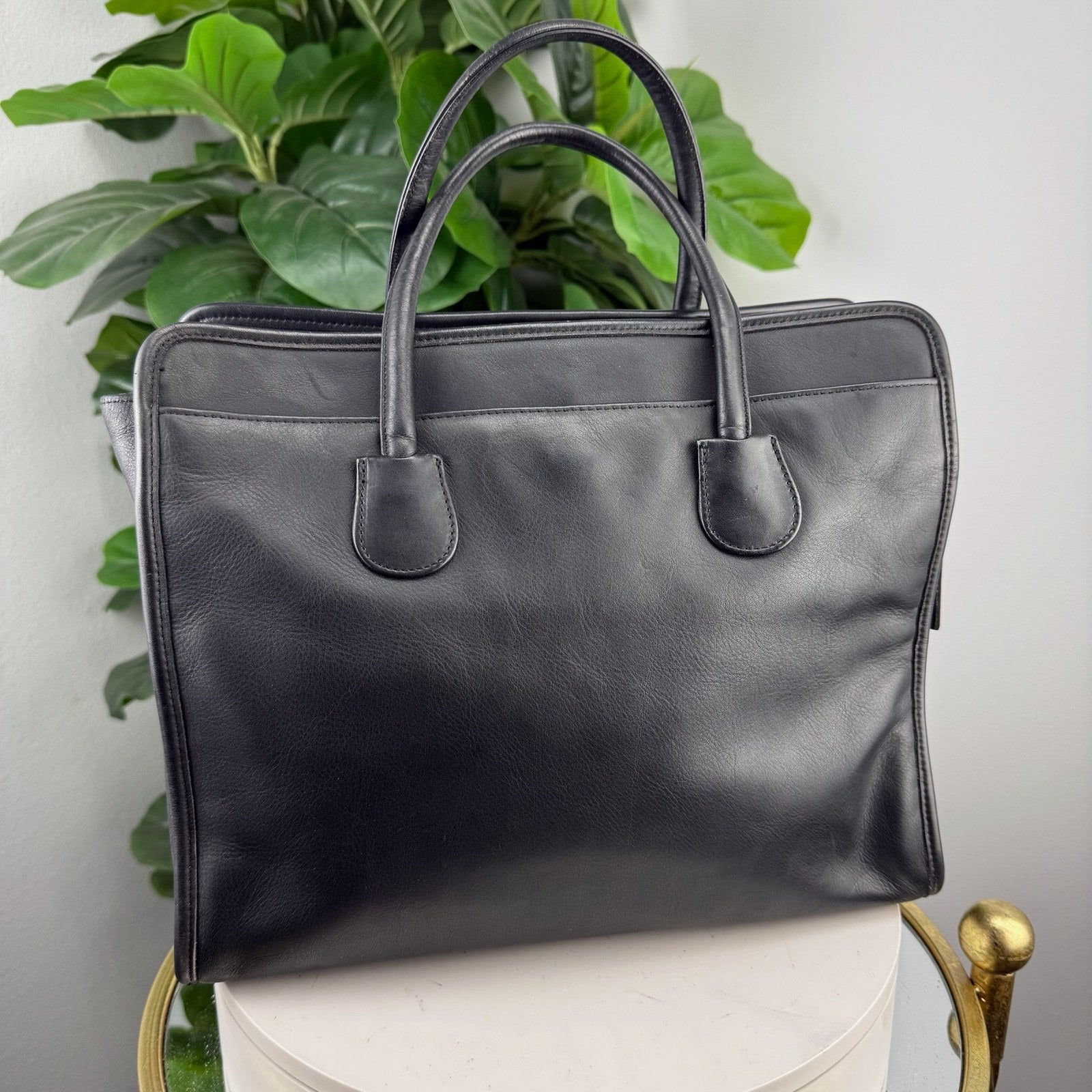 Vintage Coach black leather tote - front