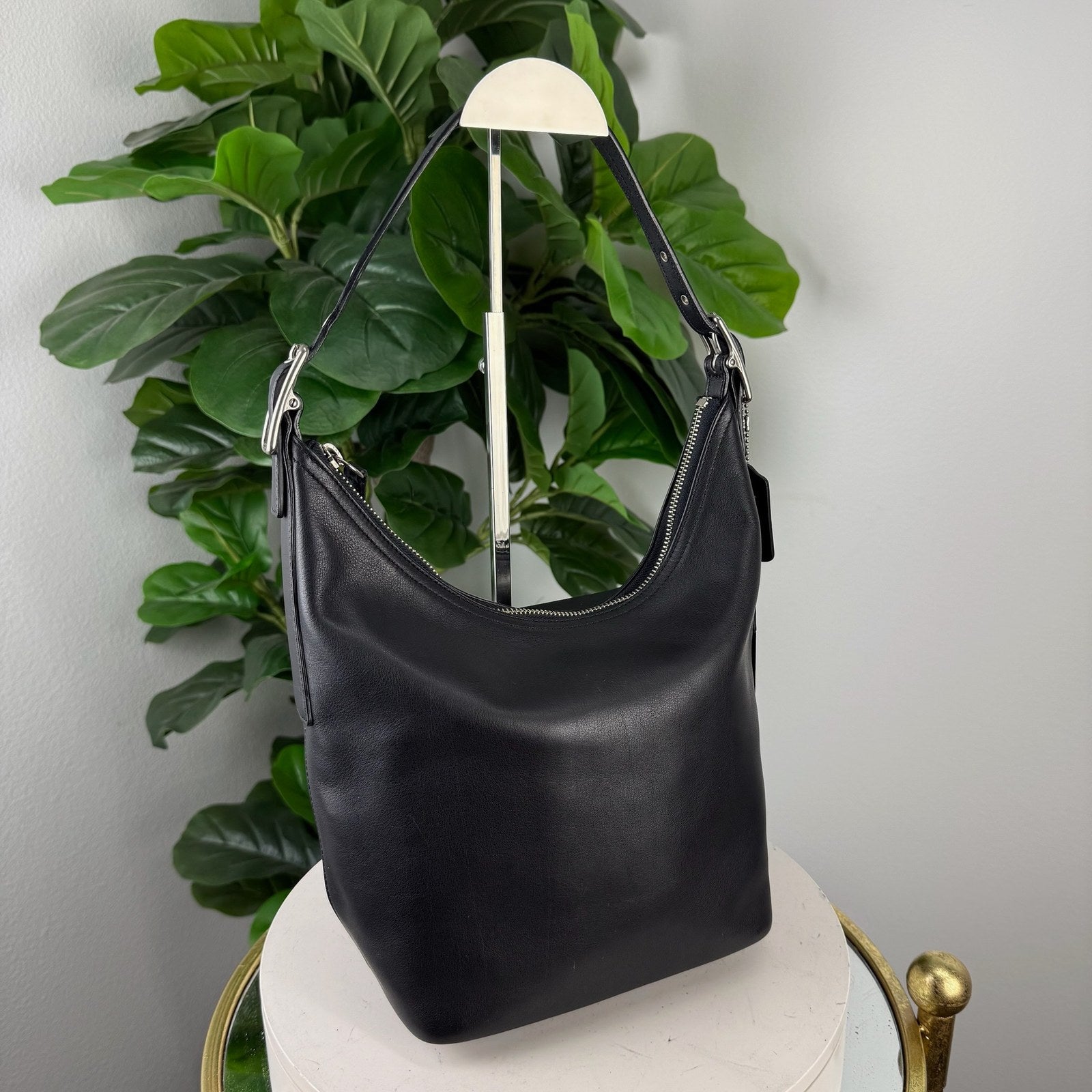 Coach black leather hobo - front