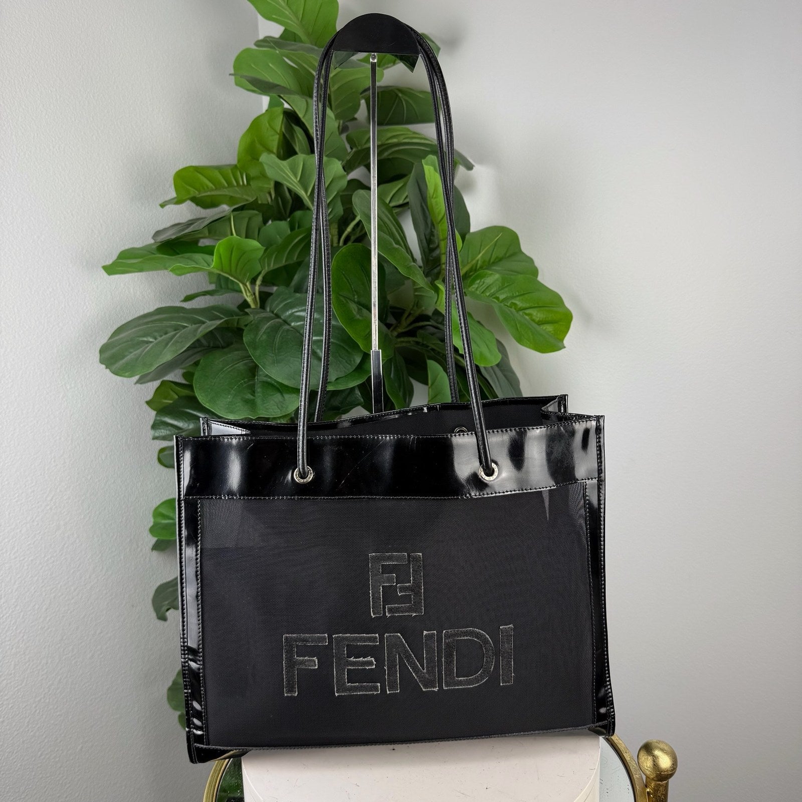 Fendi black patent tote - front