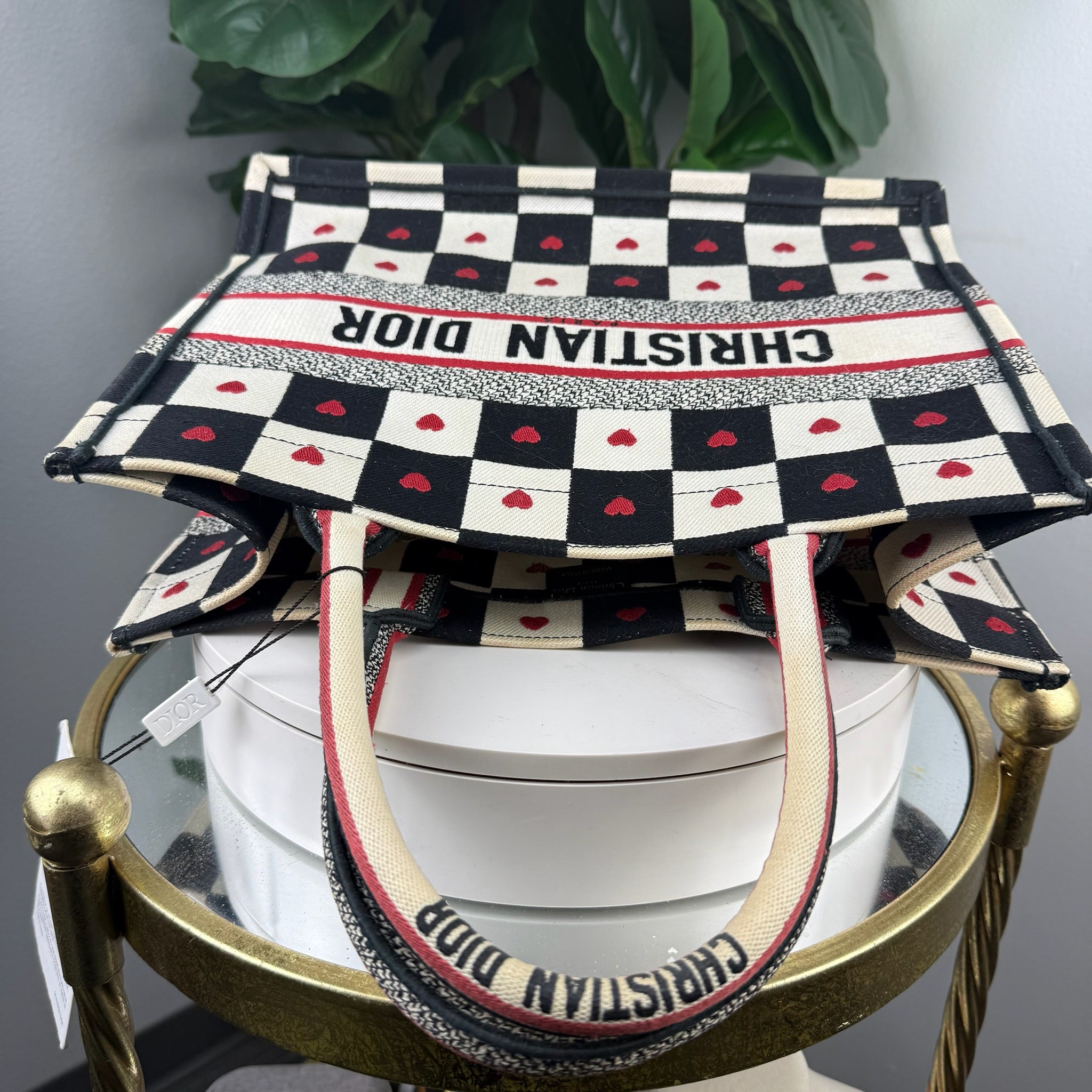 Christian Dior Book Tote Heart Print Canvas Bag