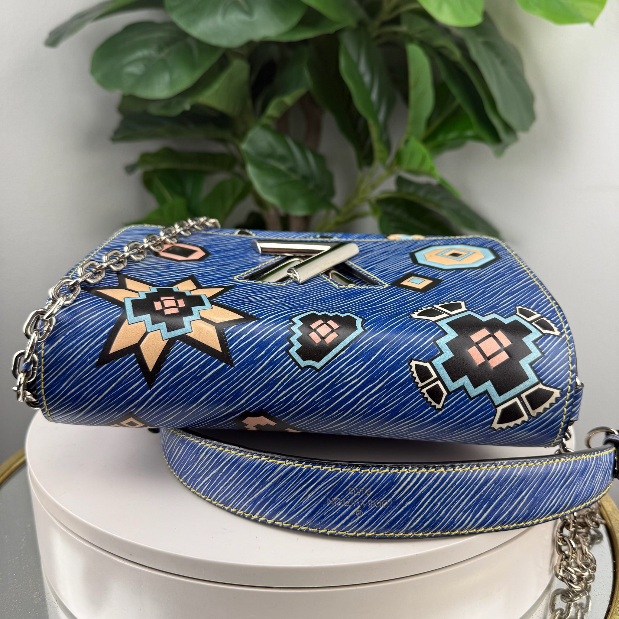Authentic Louis Vuitton Blue Denim Aztec Epi Leather Twist Bag
