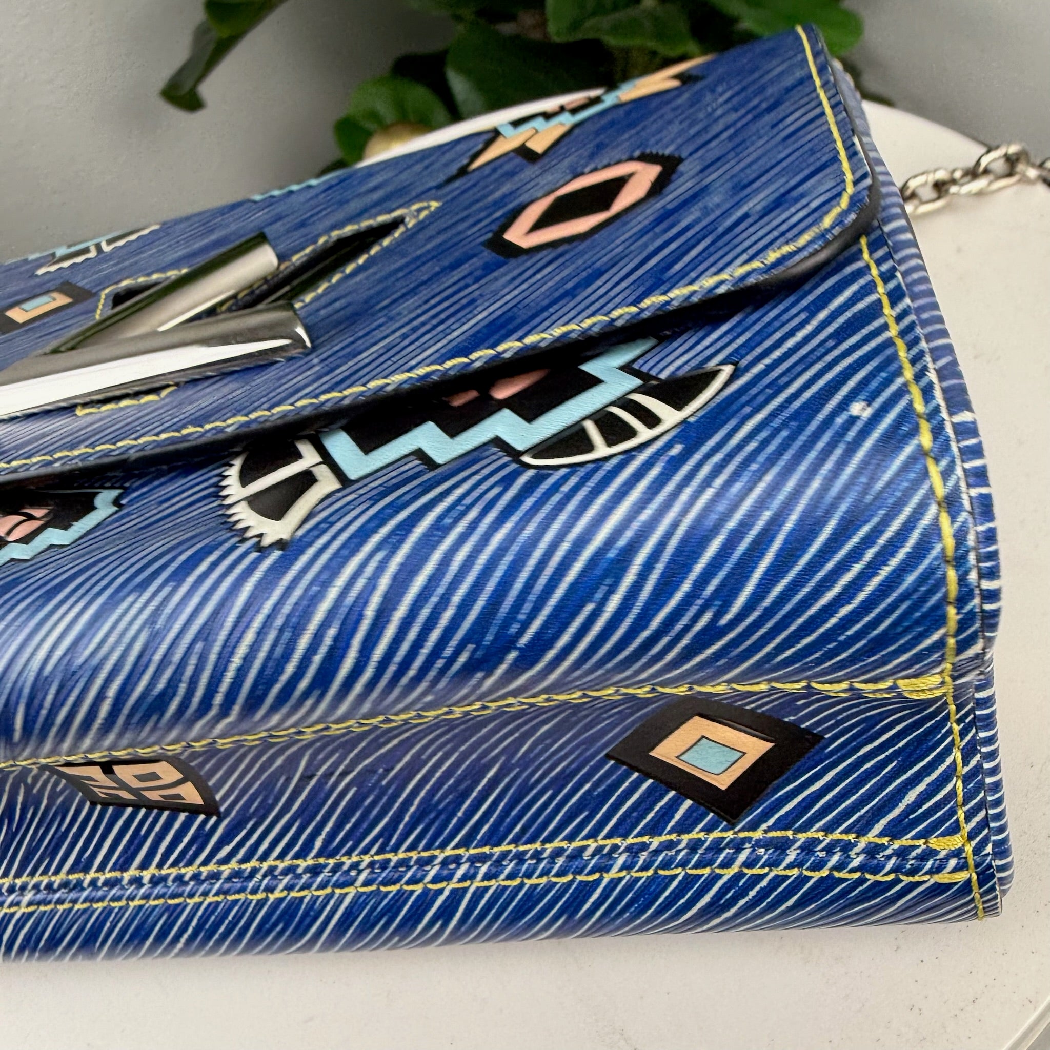 Authentic Louis Vuitton Blue Denim Aztec Epi Leather Twist Bag