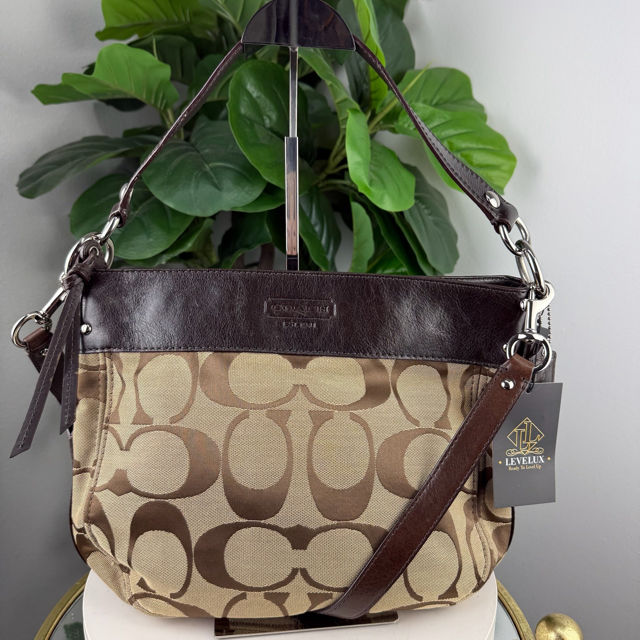 Coach Signature Canvas Hobo Crossbody Bag - front