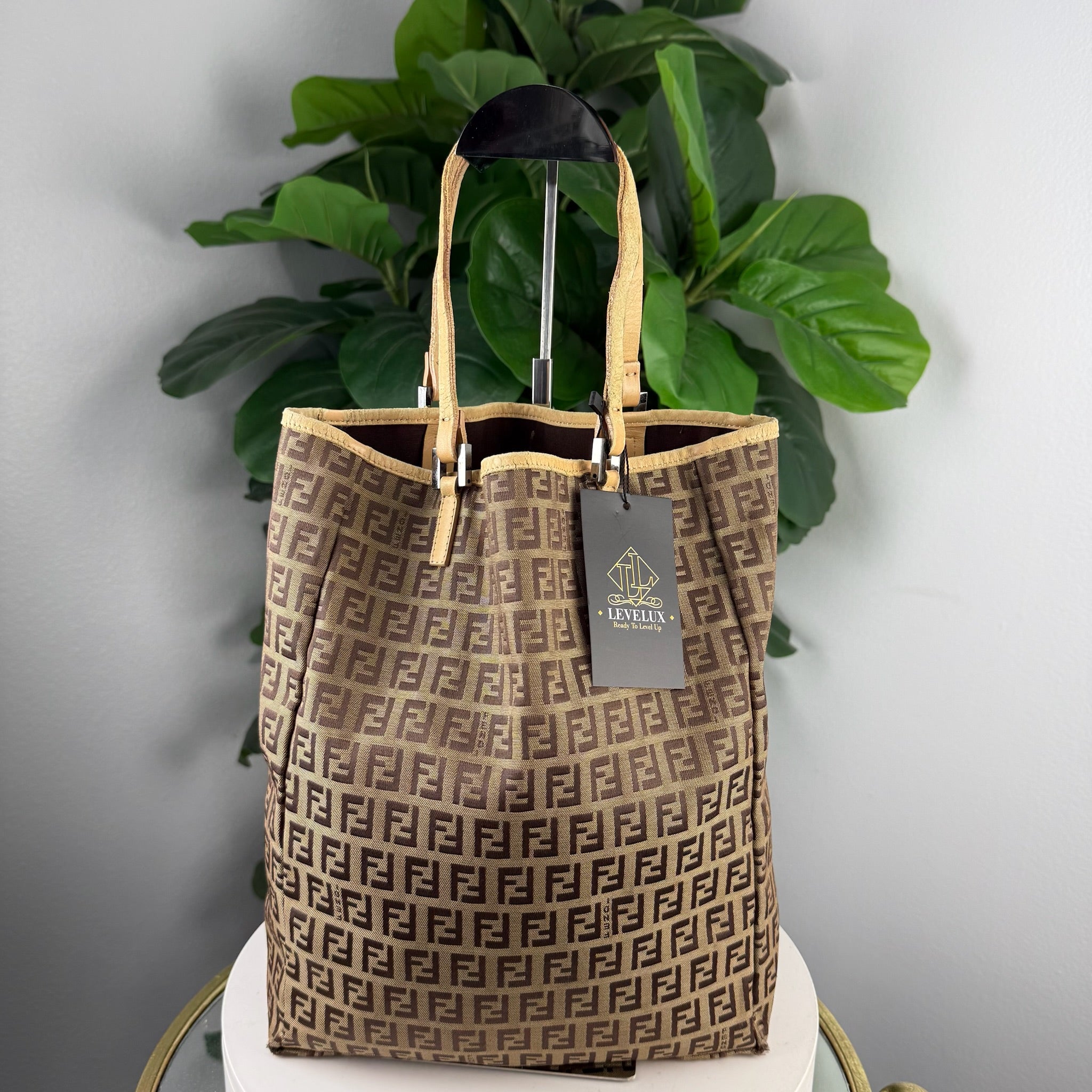 Authentic Fendi Zucchino Canvas Tall Tote Bag - front
