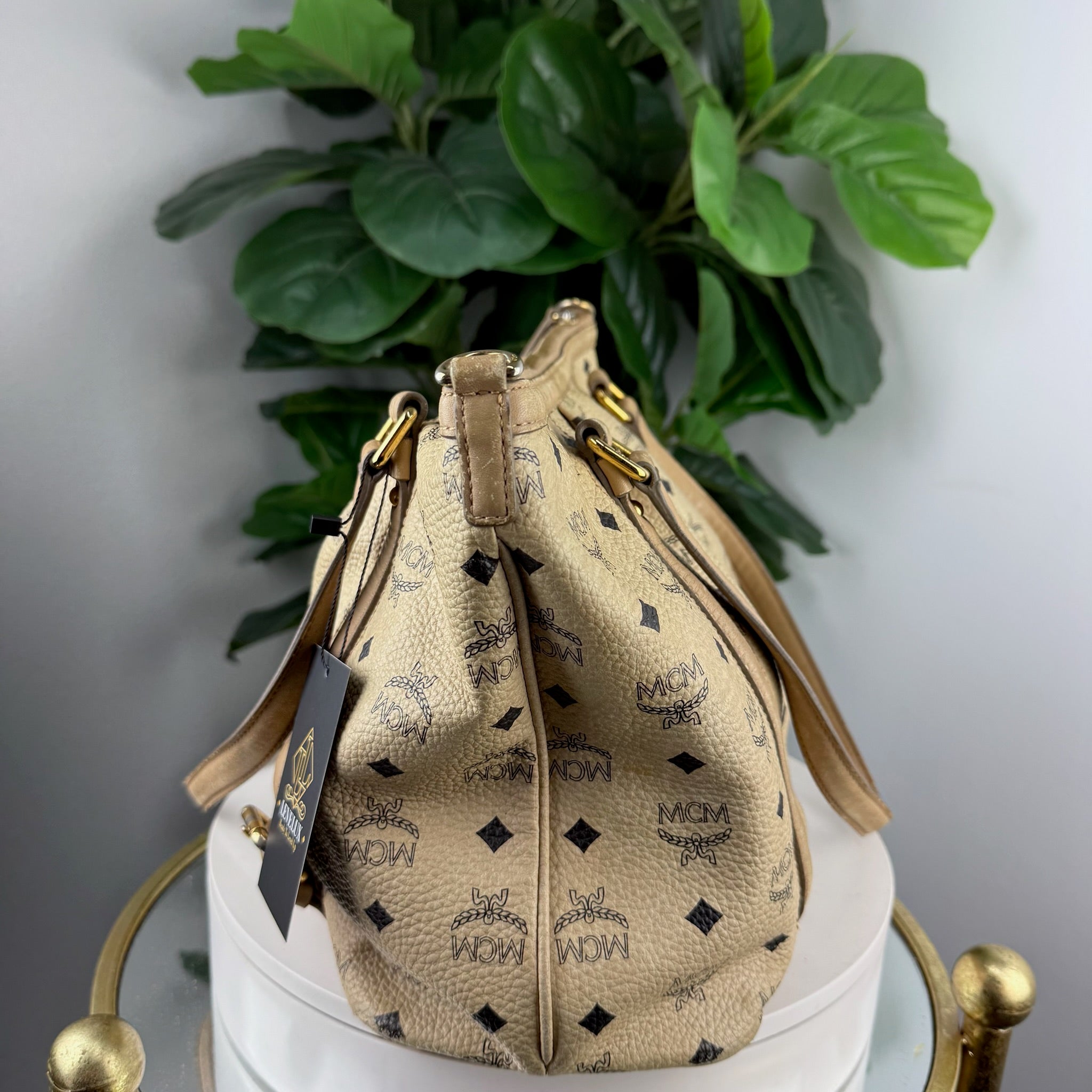 Authentic MCM Visetos Cognac Bucket Tote