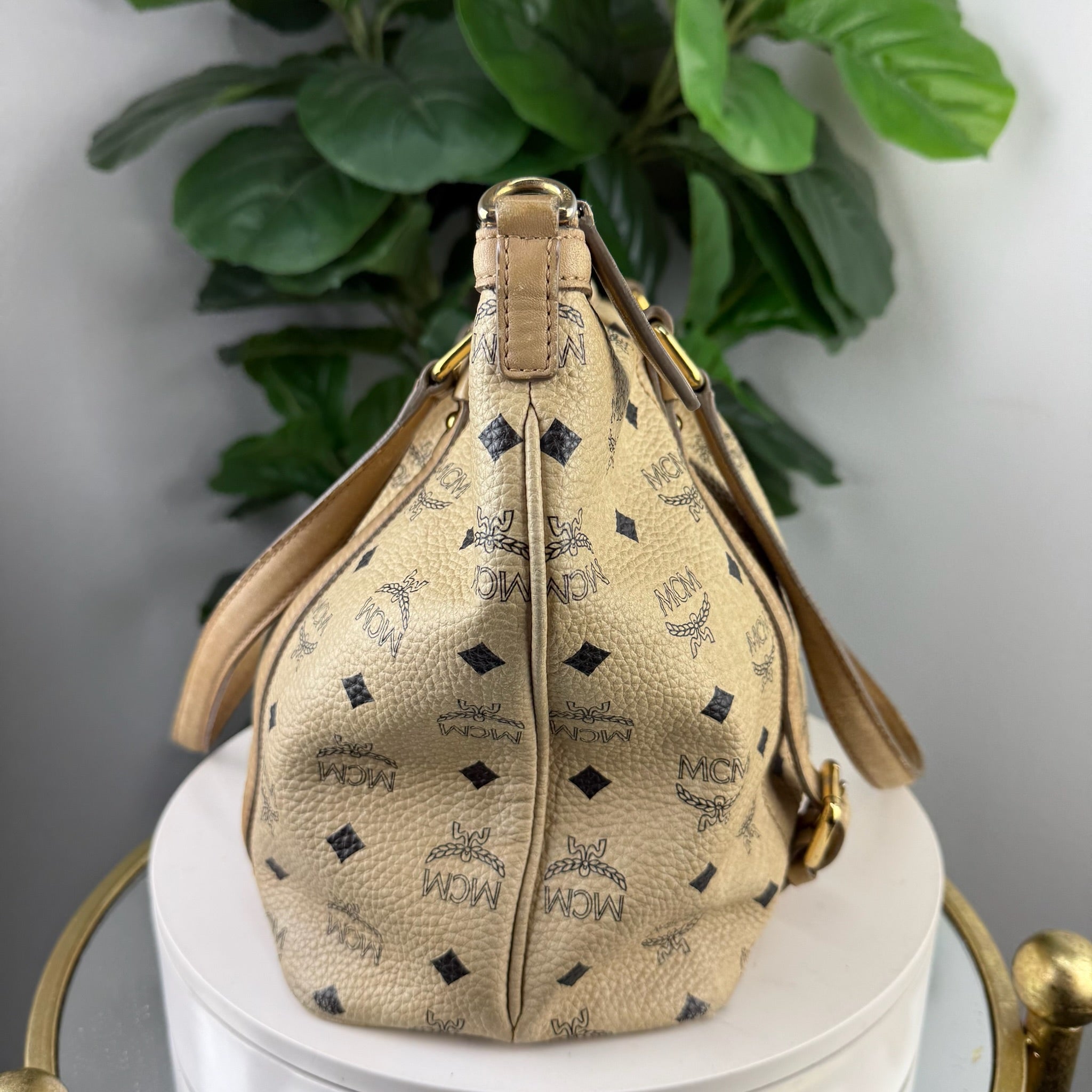 Authentic MCM Visetos Cognac Bucket Tote