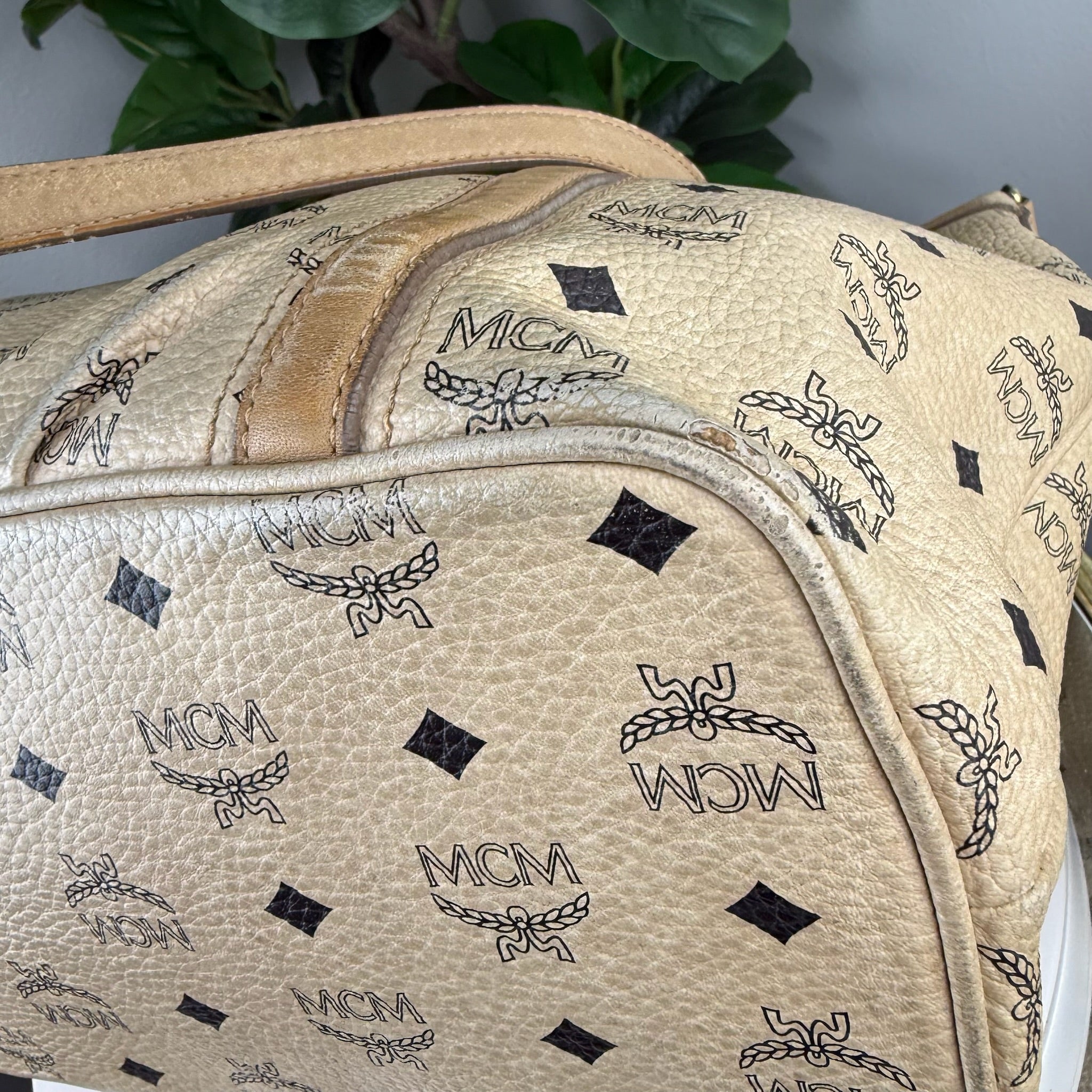 Authentic MCM Visetos Cognac Bucket Tote