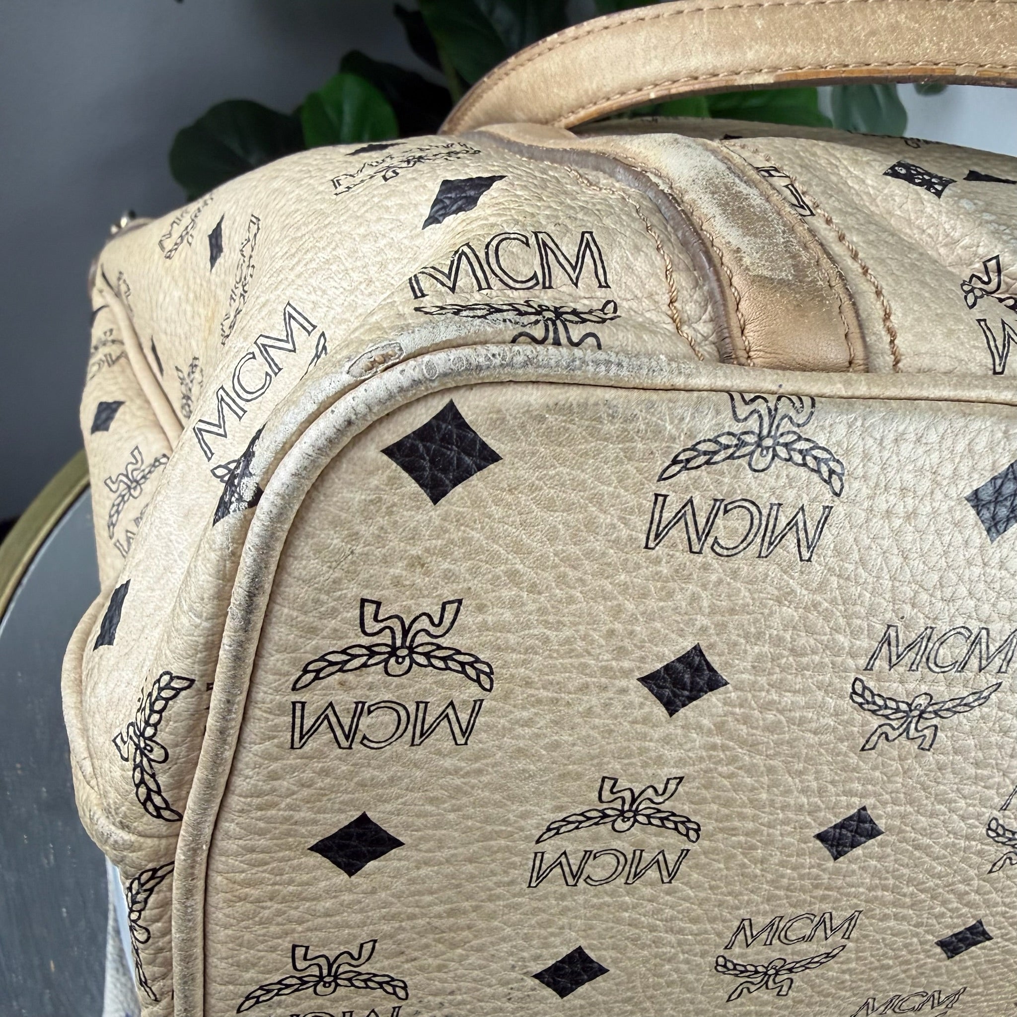 Authentic MCM Visetos Cognac Bucket Tote