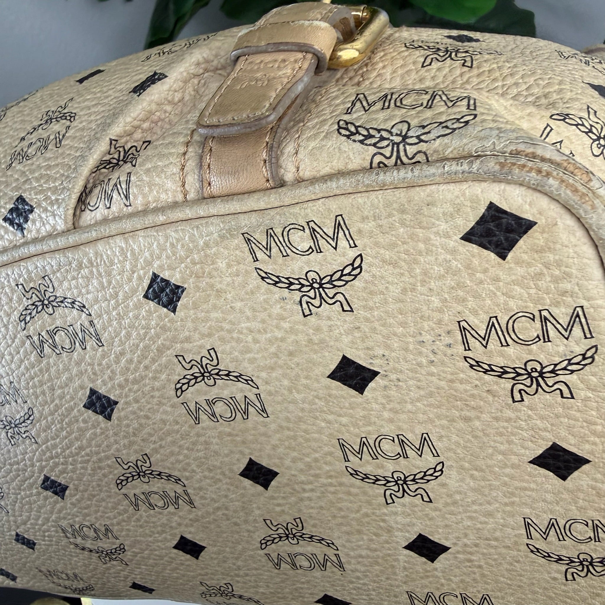Authentic MCM Visetos Cognac Bucket Tote