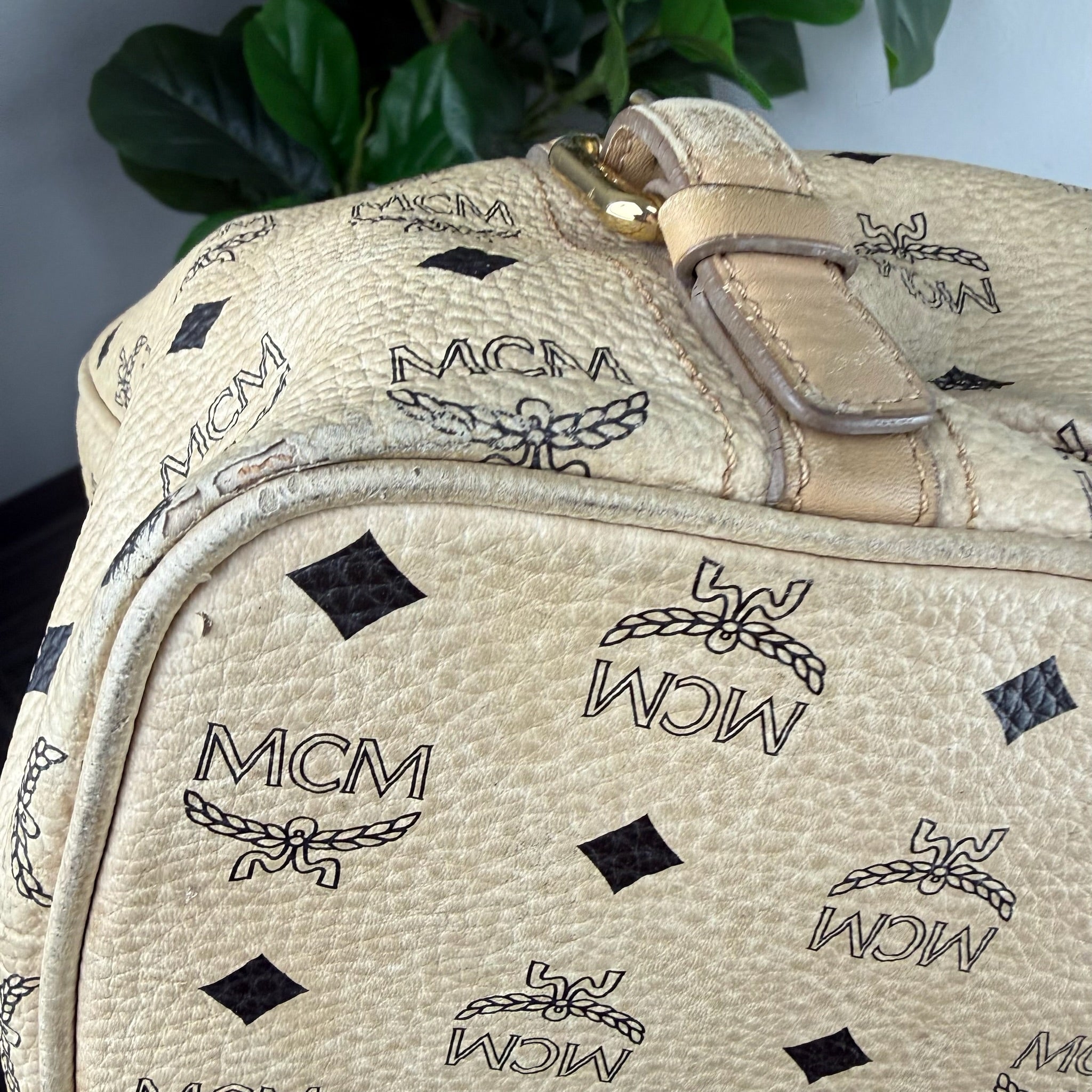 Authentic MCM Visetos Cognac Bucket Tote