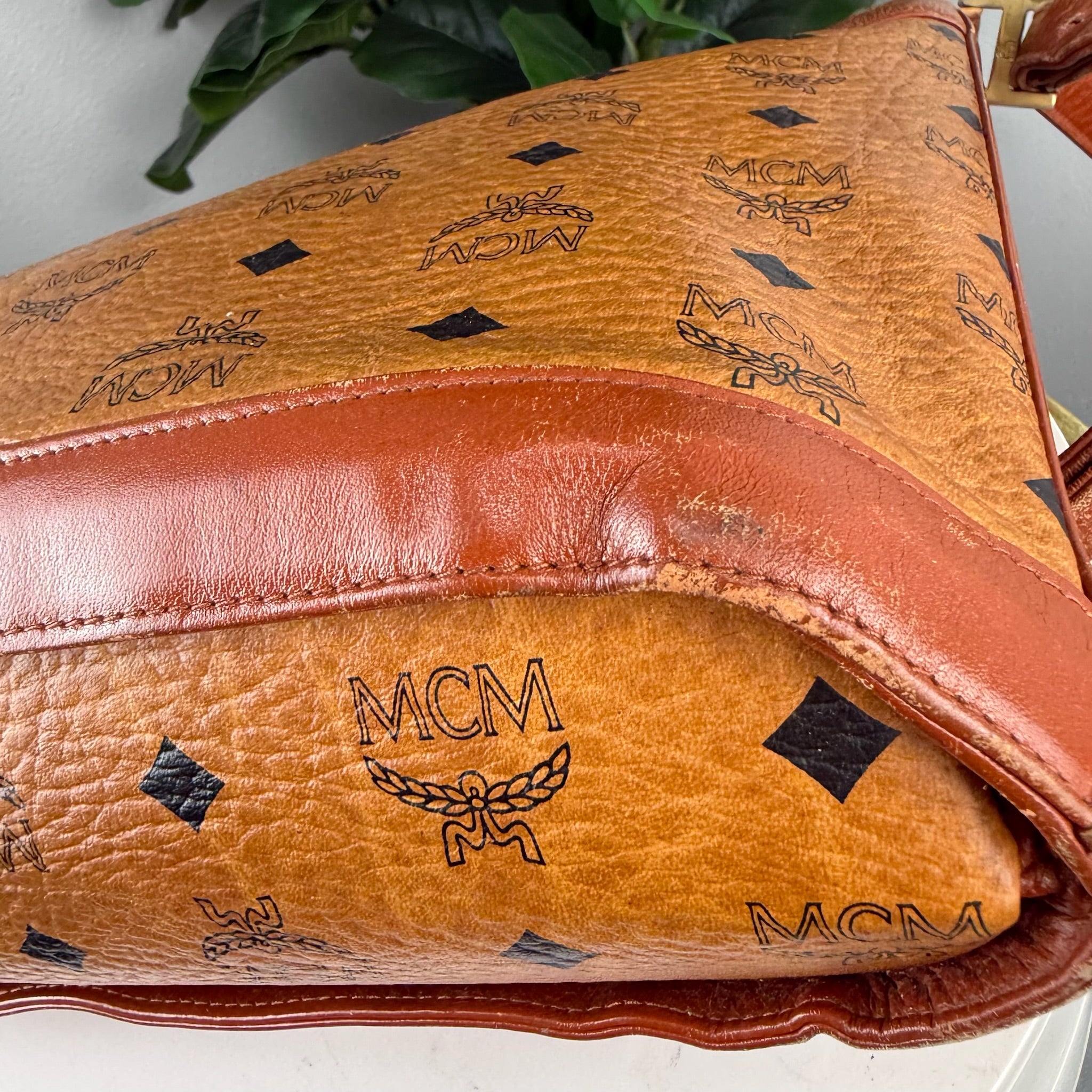 Authentic MCM Visetos Cognac Zip Shoulder Tote