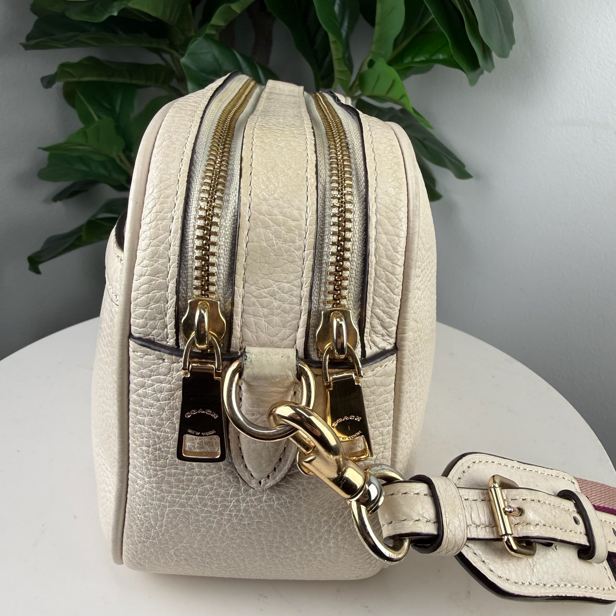 Authentic Coach Horse and Carriage Leather Camera Bag - Cream