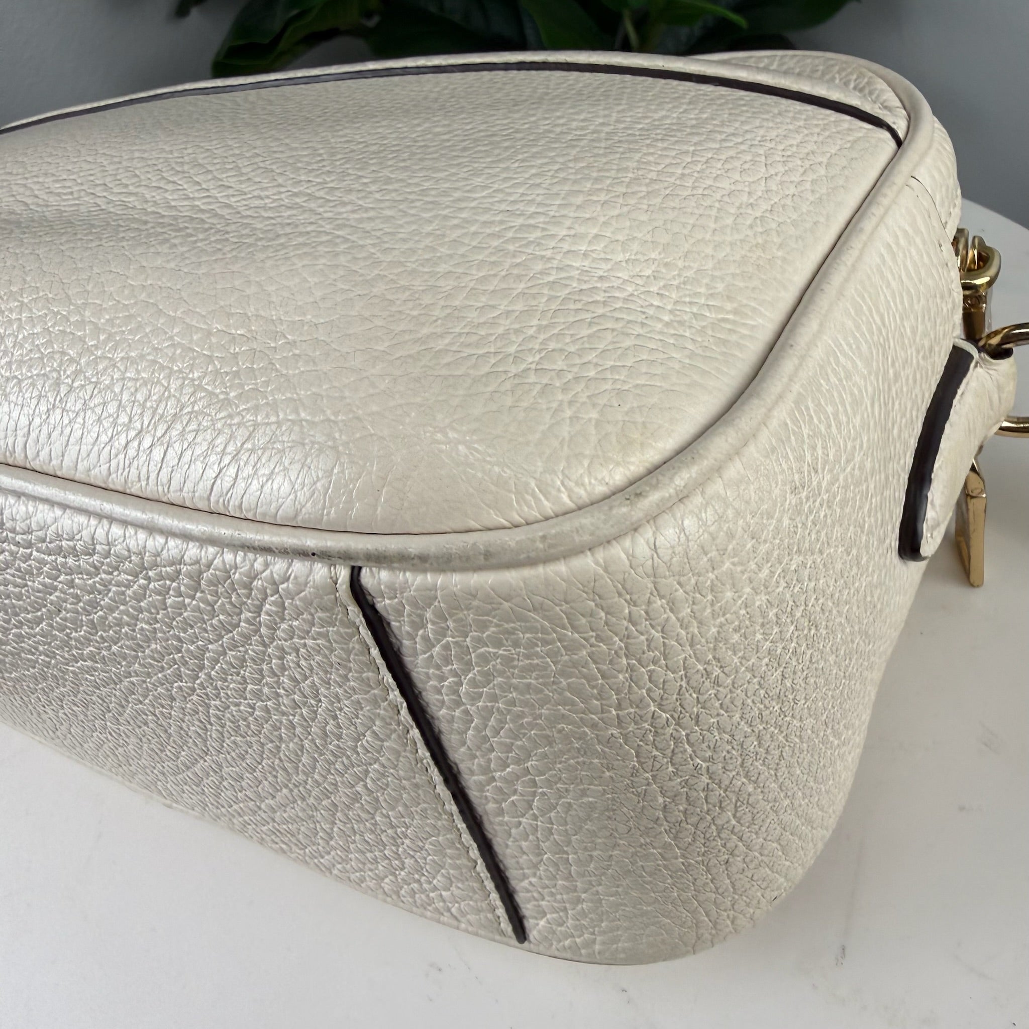 Authentic Coach Horse and Carriage Leather Camera Bag - Cream