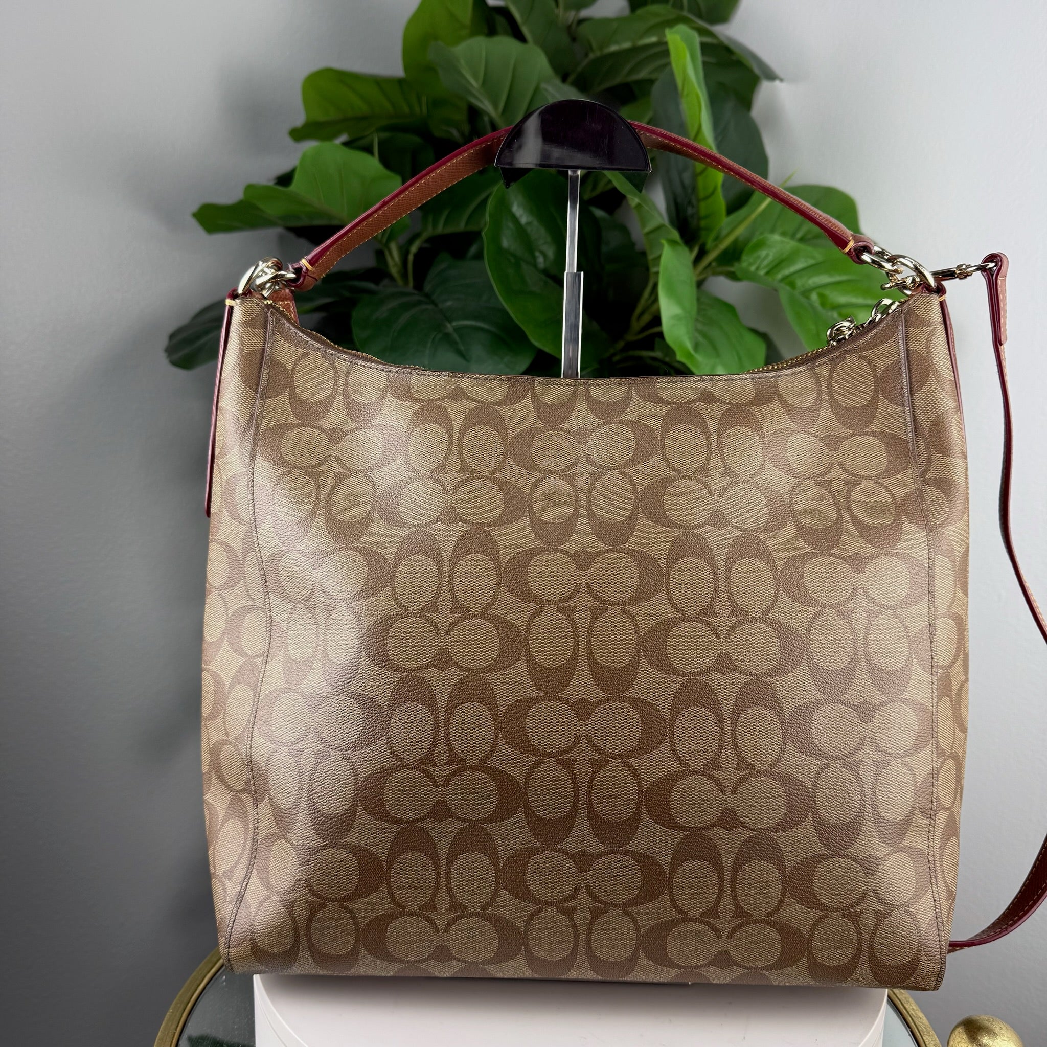 Authentic Coach Signature Jacquard Hobo Bag - Mahogany Trim