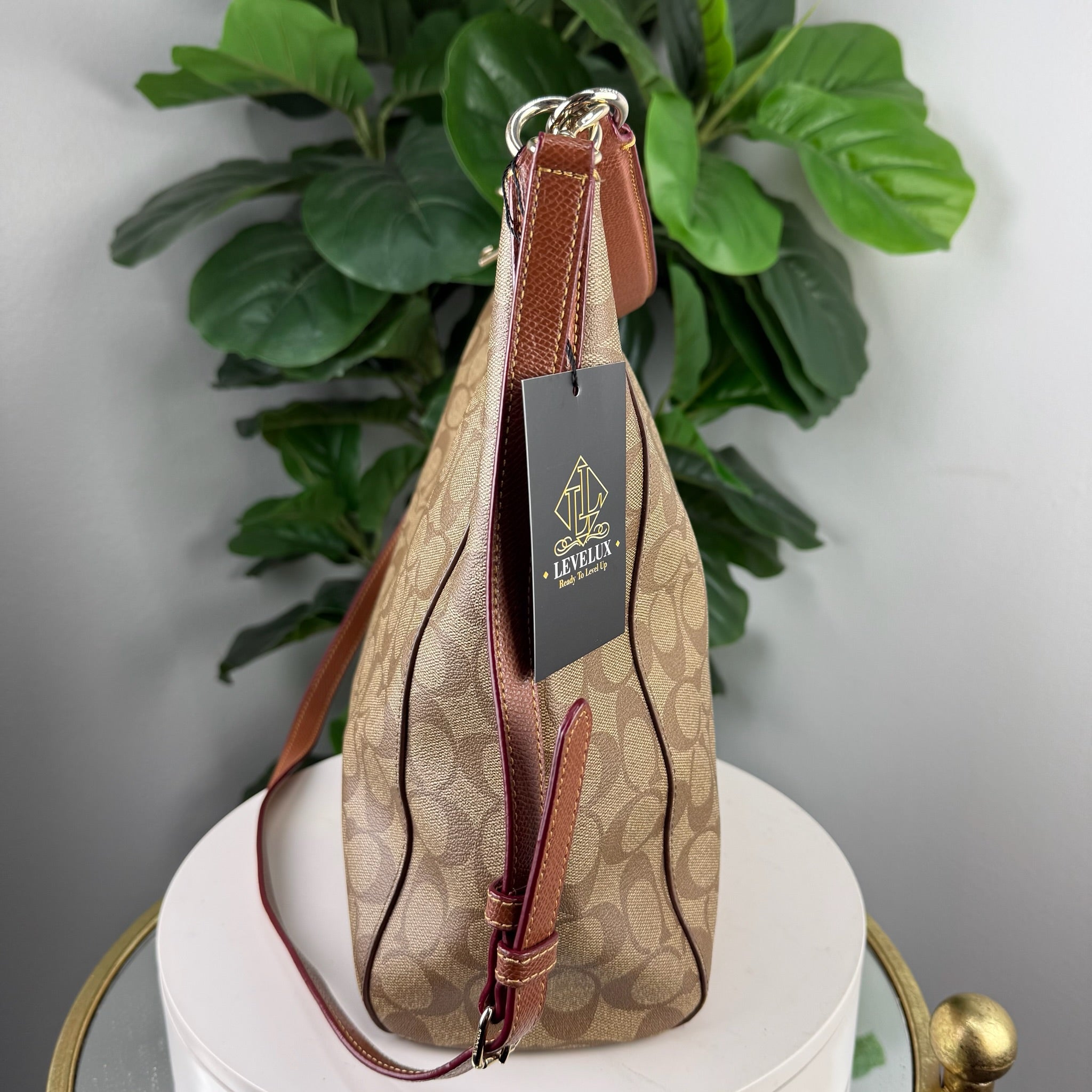 Authentic Coach Signature Jacquard Hobo Bag - Mahogany Trim