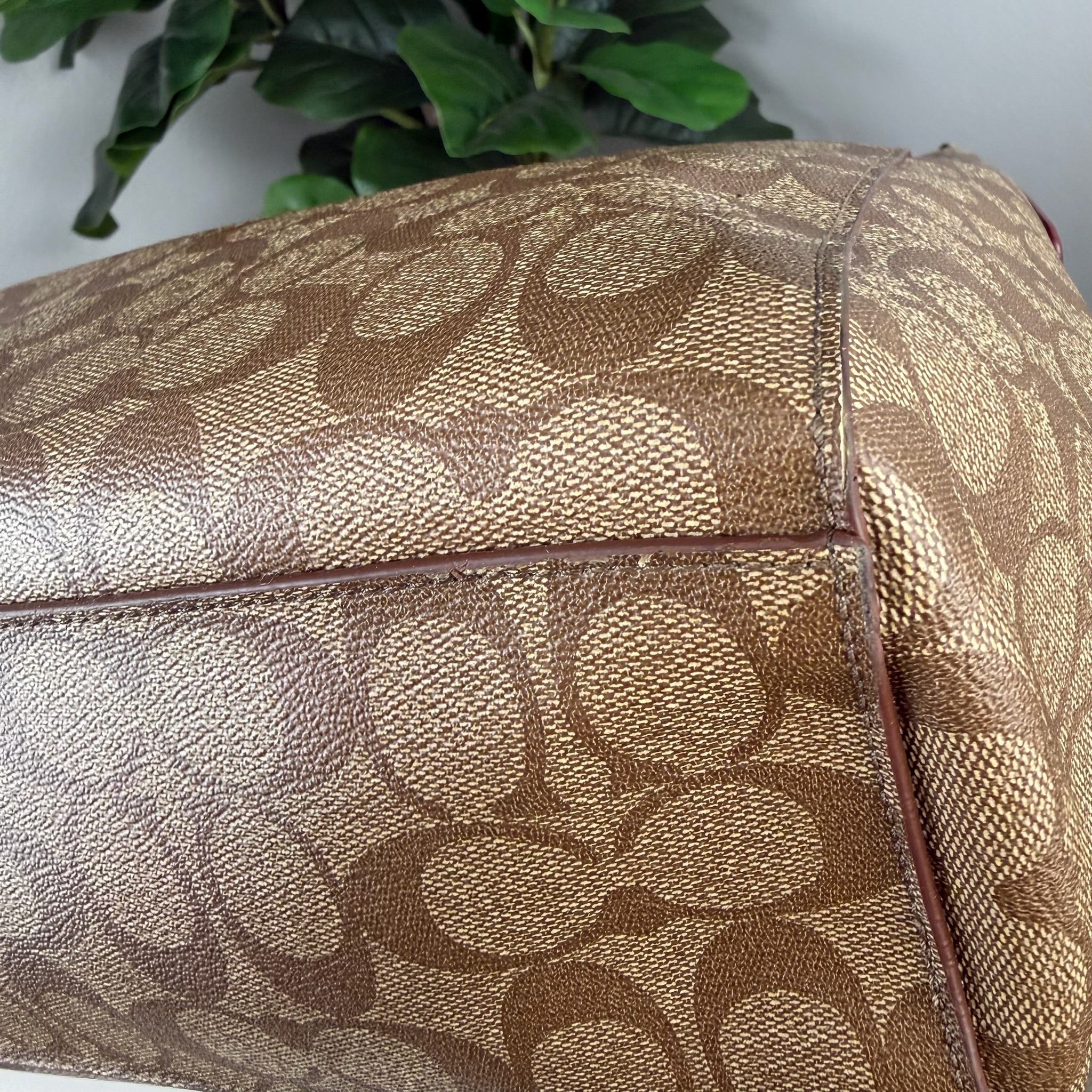 Authentic Coach Signature Jacquard Hobo Bag - Mahogany Trim