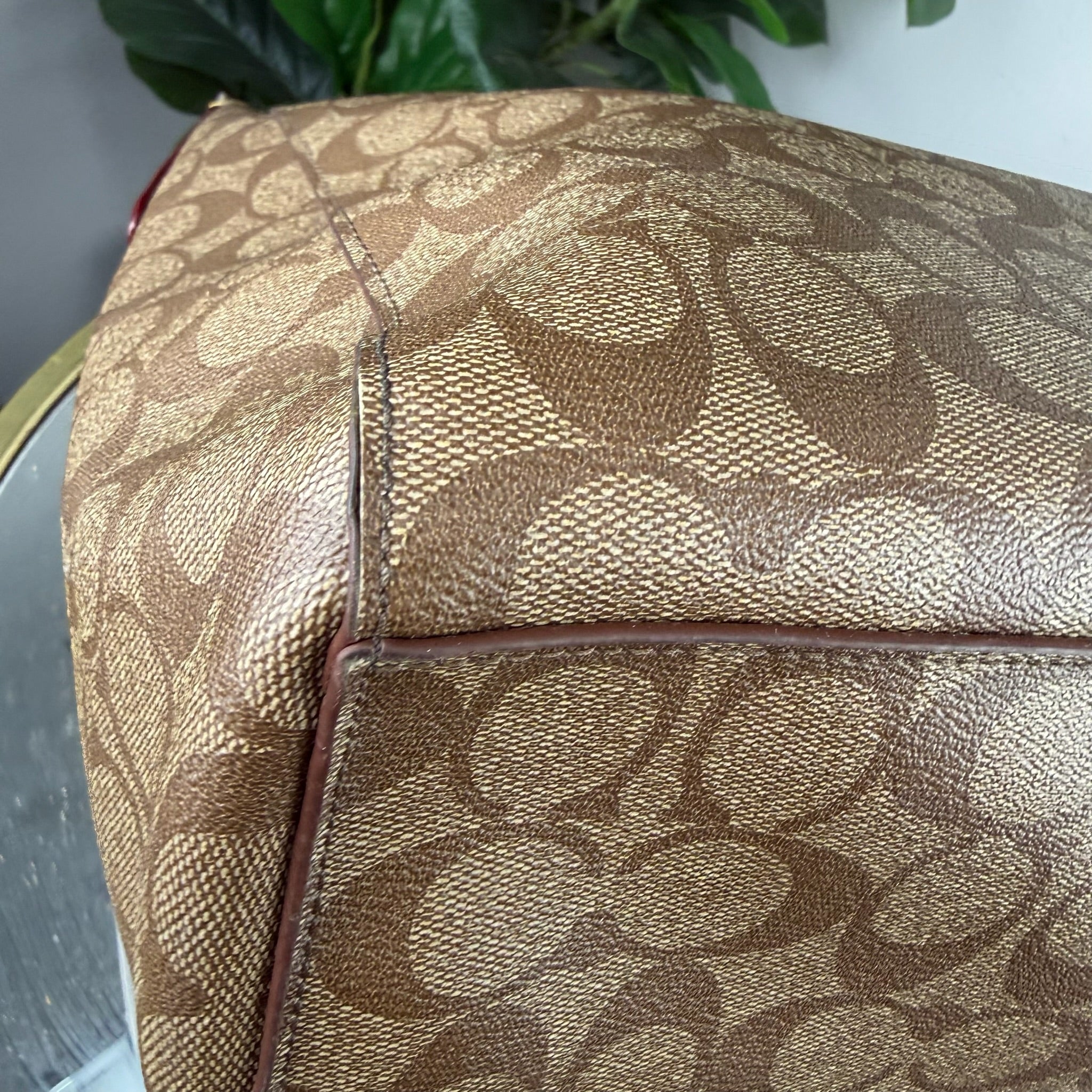 Authentic Coach Signature Jacquard Hobo Bag - Mahogany Trim