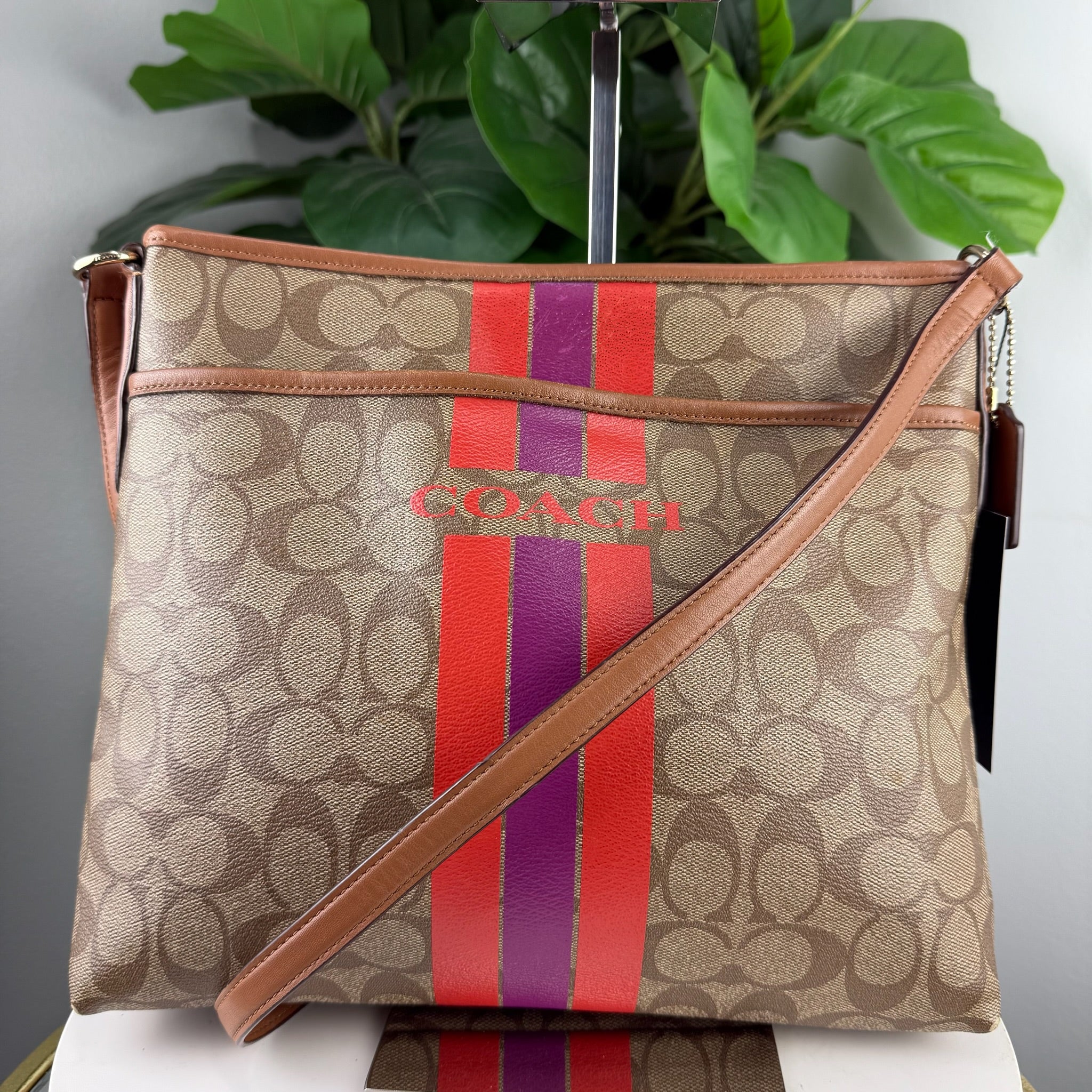 Coach Signature Canvas Foldover Varsity Stripe Crossbody Bag - front