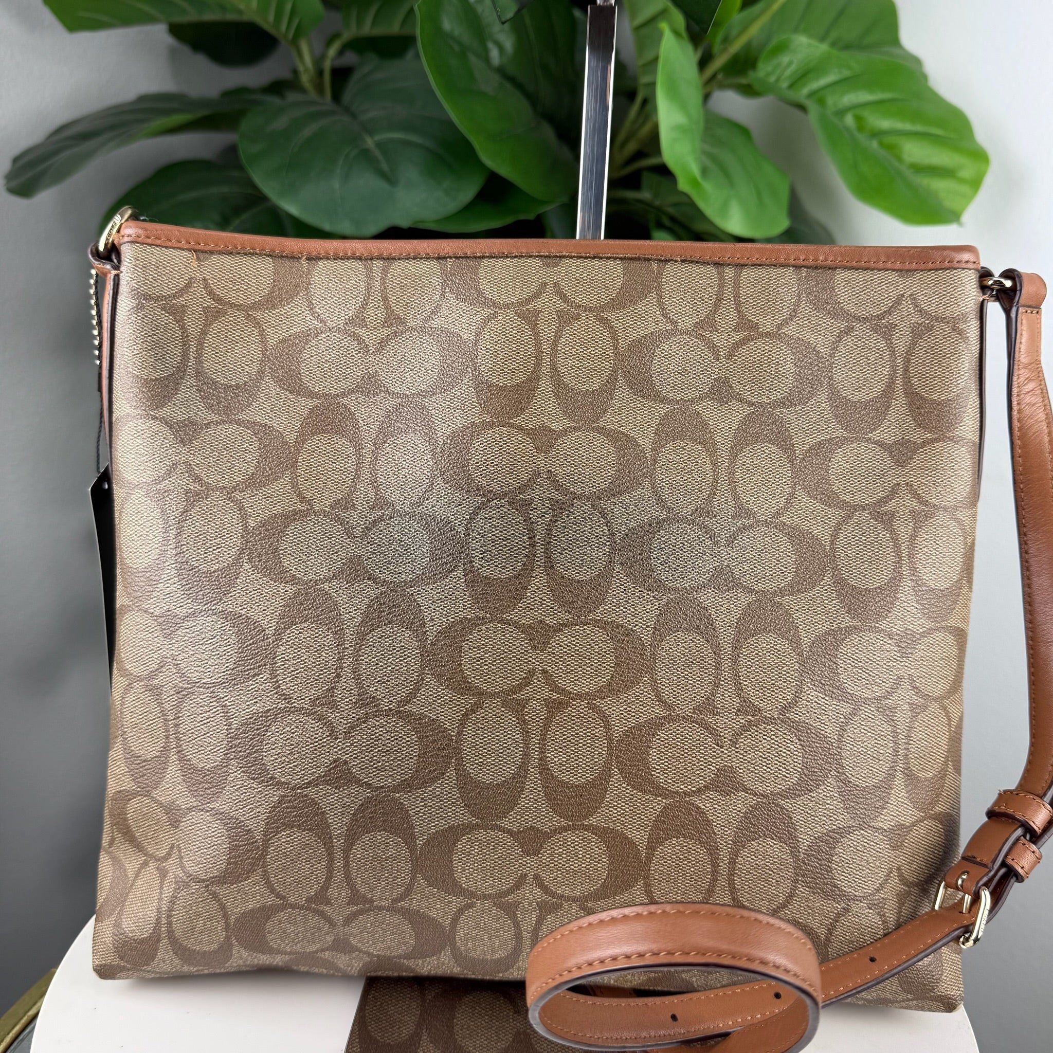 Coach Signature Canvas Foldover Varsity Stripe Crossbody Bag