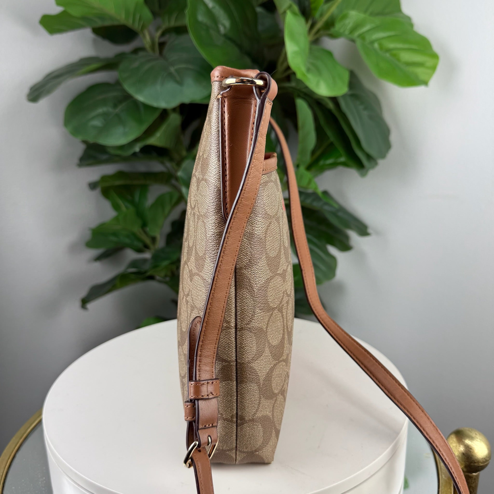 Coach Signature Canvas Foldover Varsity Stripe Crossbody Bag