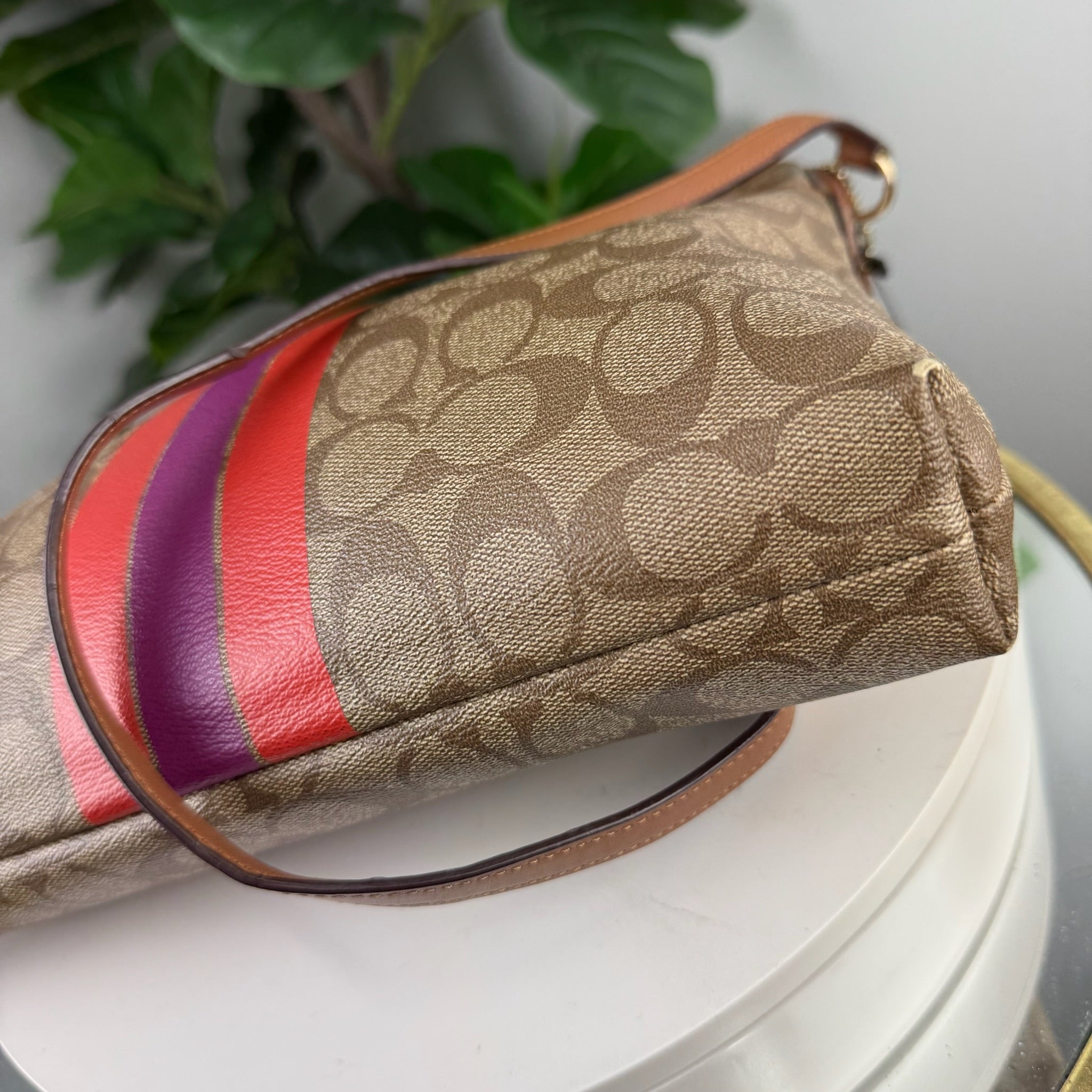Coach Signature Canvas Foldover Varsity Stripe Crossbody Bag